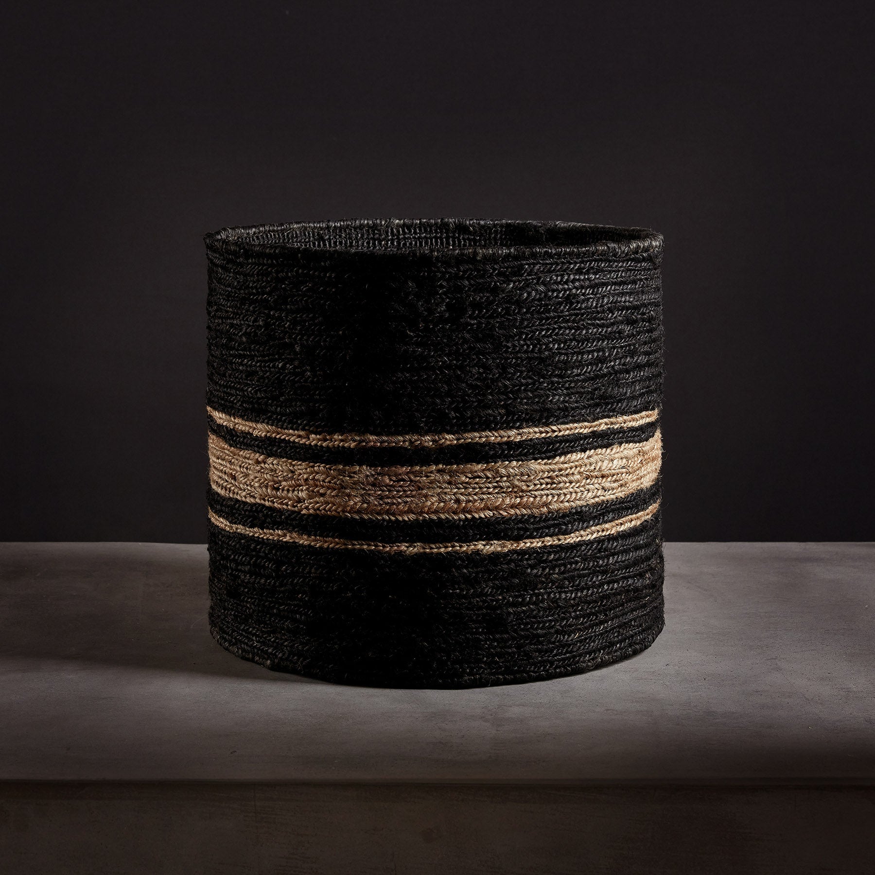 Jute Basket 18 X 16 - Charcoal/Natural Stripe