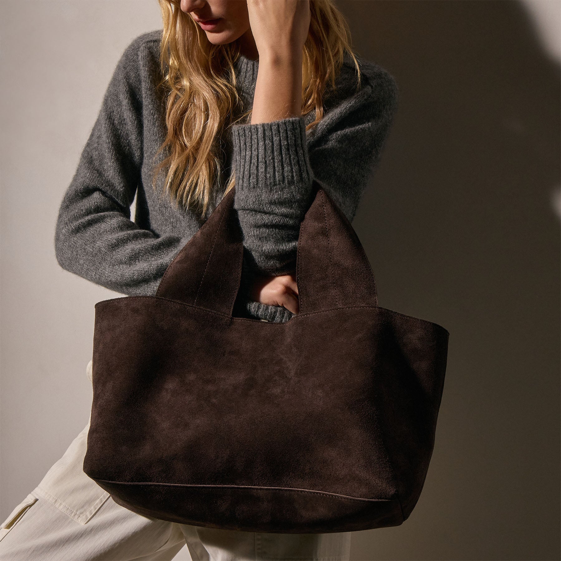 Suede Tote - Cafe