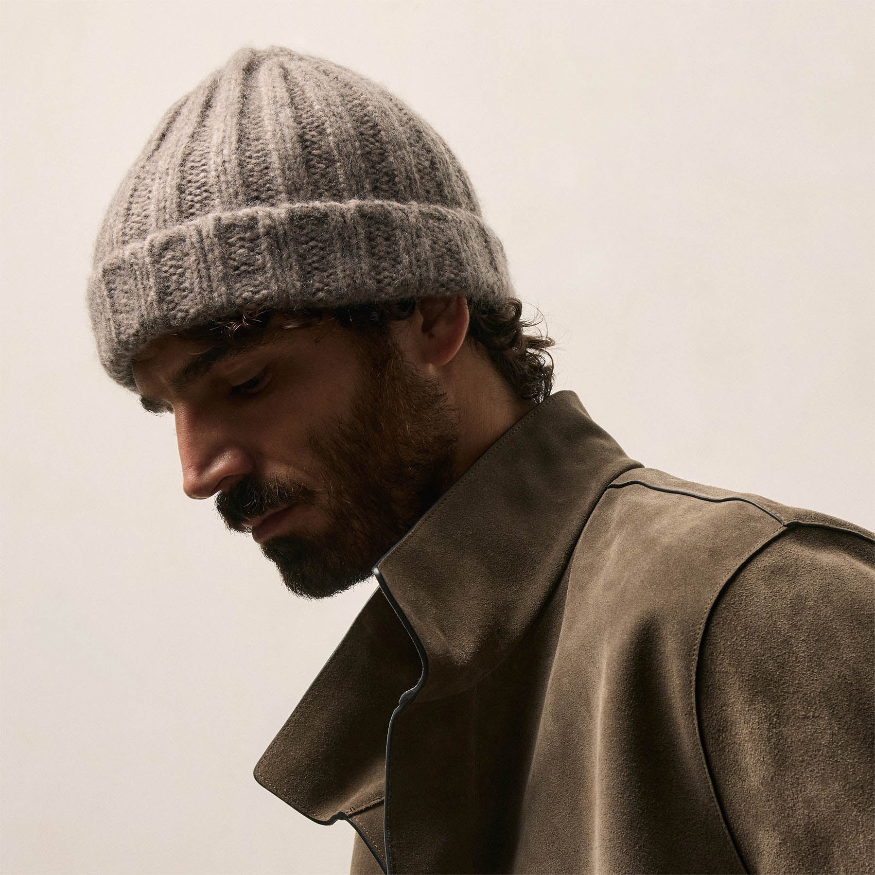 Lightweight Textured Cashmere Beanie - Beige Melange