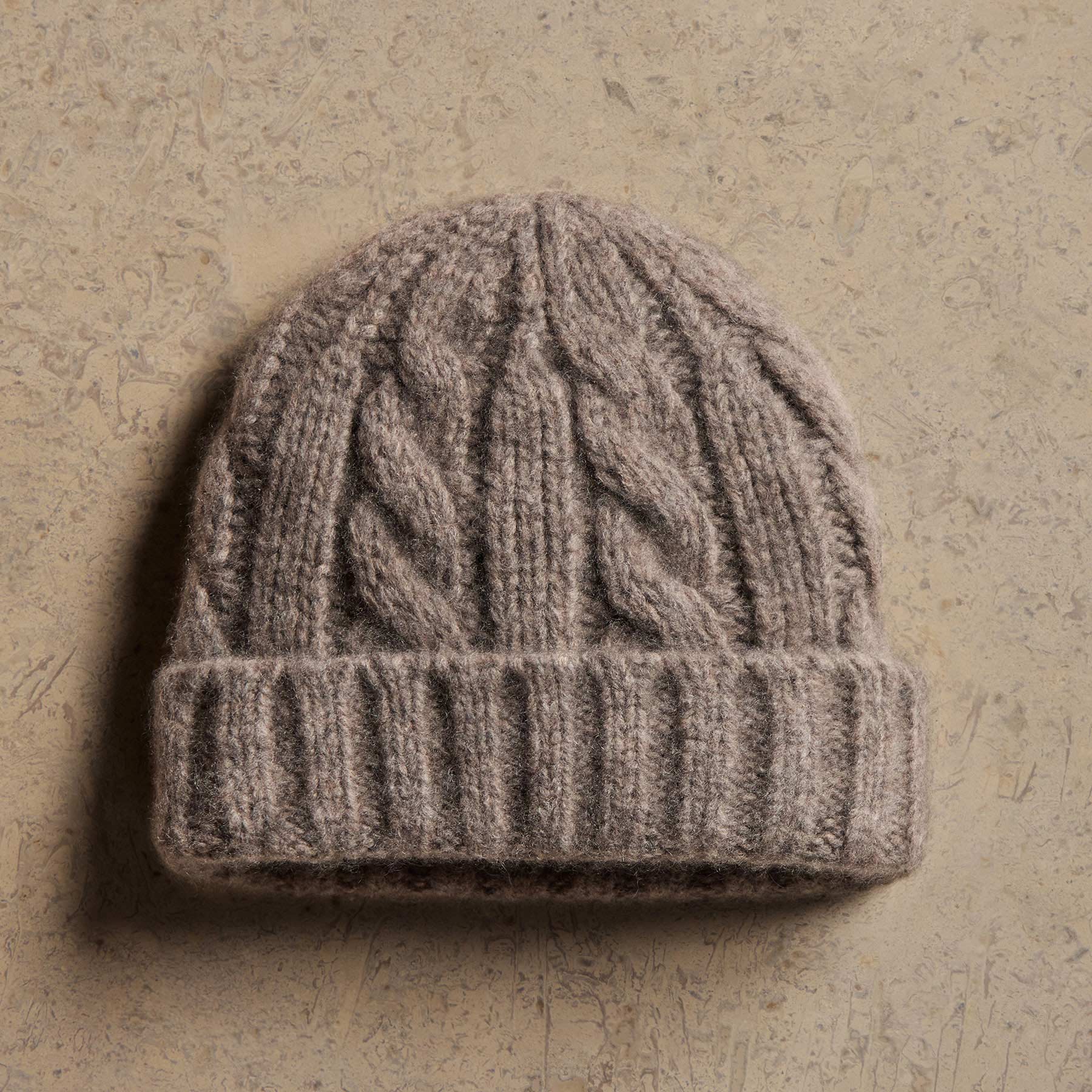 Lightweight Cashmere Cableknit Beanie & Scarf Gift Set - Beige Melange