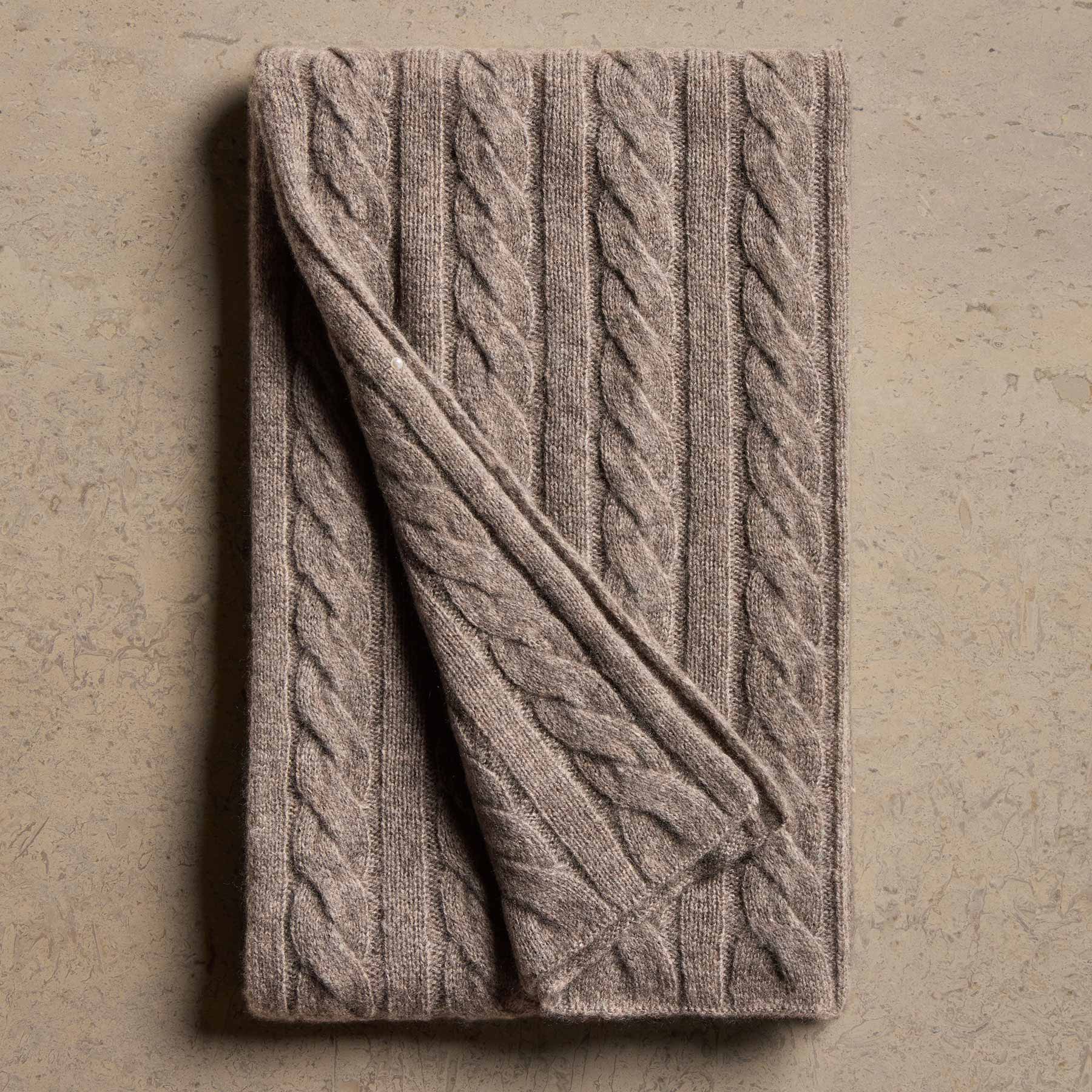 Lightweight Cashmere Cableknit Scarf - Beige Melange