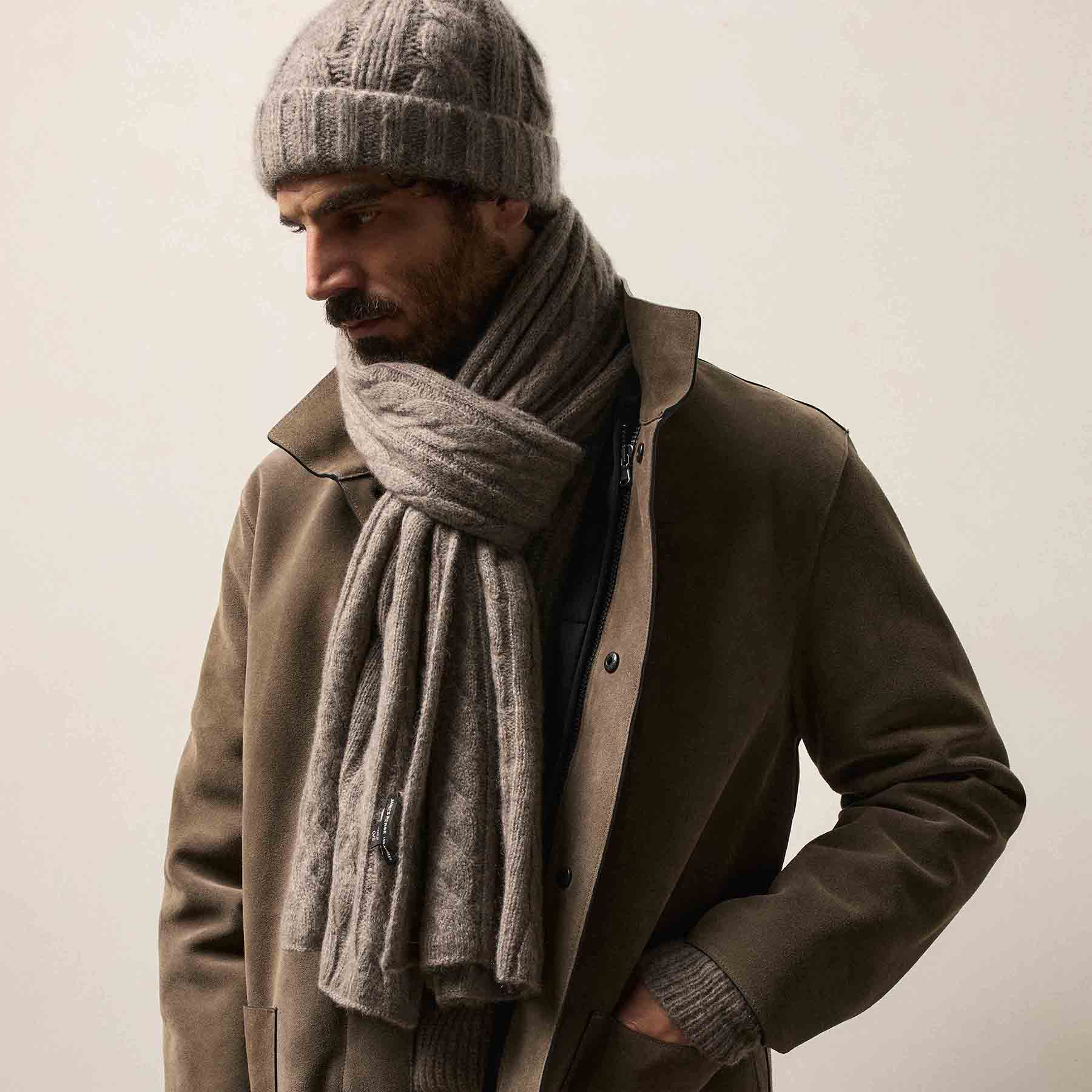 Lightweight Cashmere Cableknit Scarf - Beige Melange