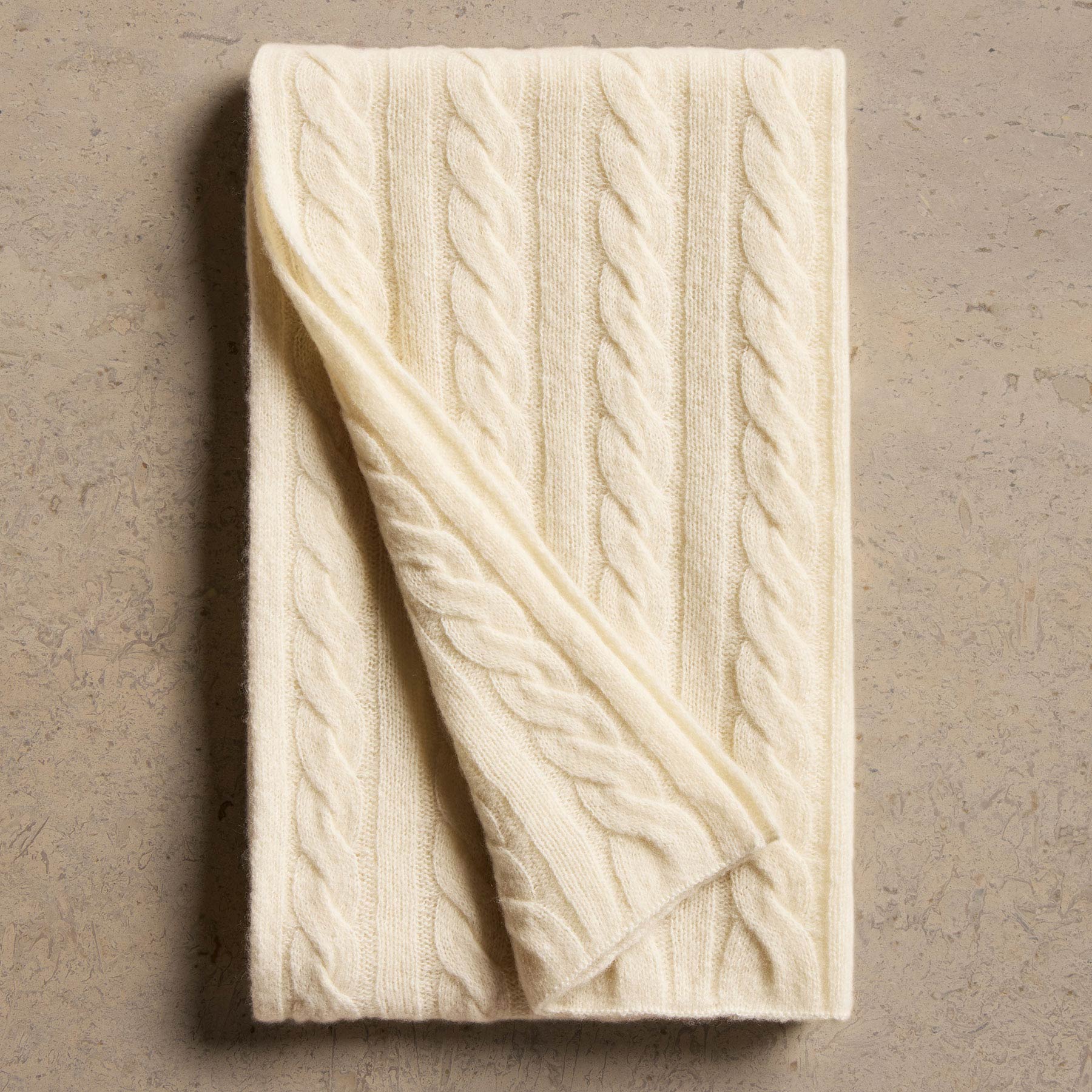 Lightweight Cashmere Cableknit Beanie & Scarf Gift Set - Ivory