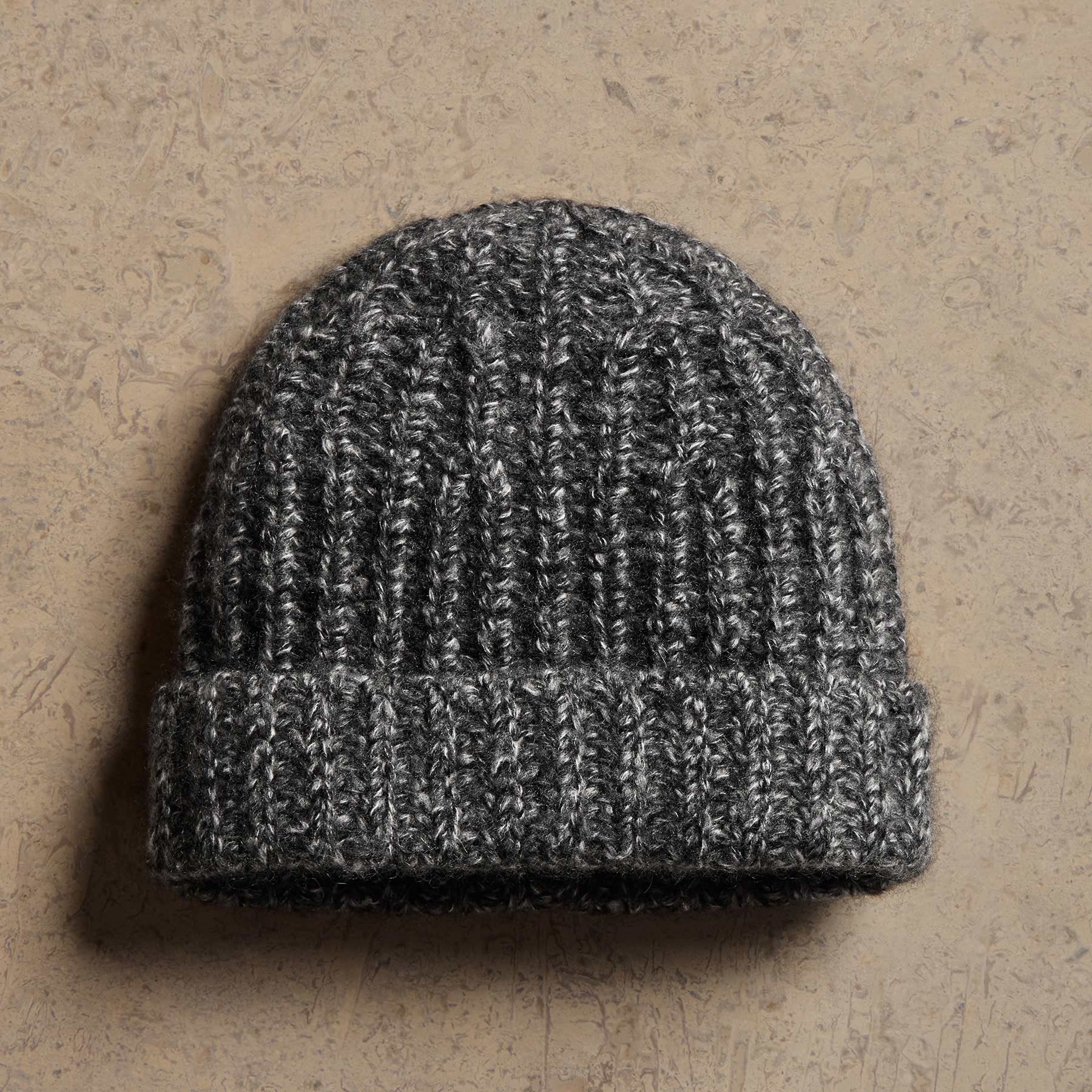 Cashmere Silk Marl Beanie - Black Mix