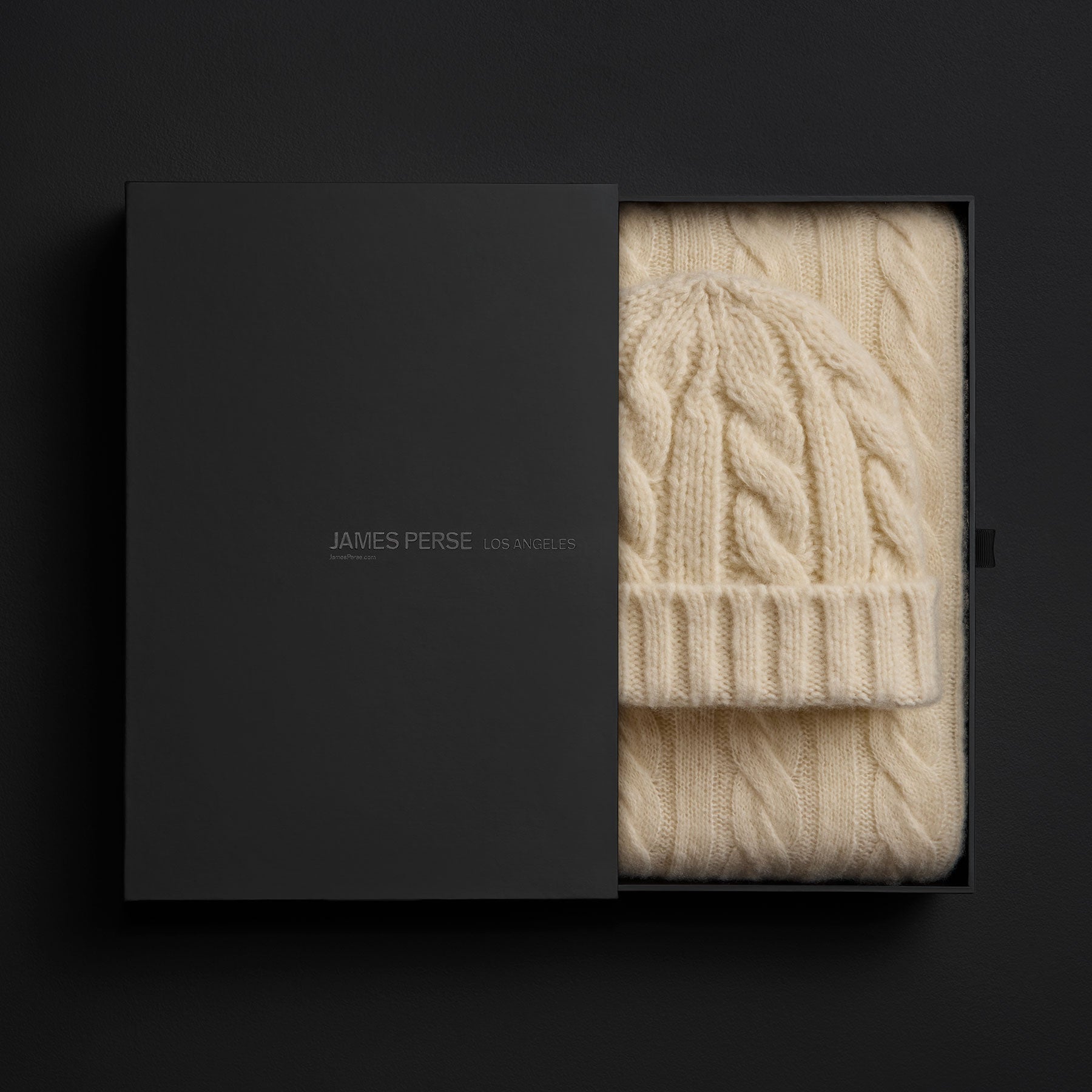 Lightweight Cashmere Cableknit Beanie & Scarf Gift Set - Ivory