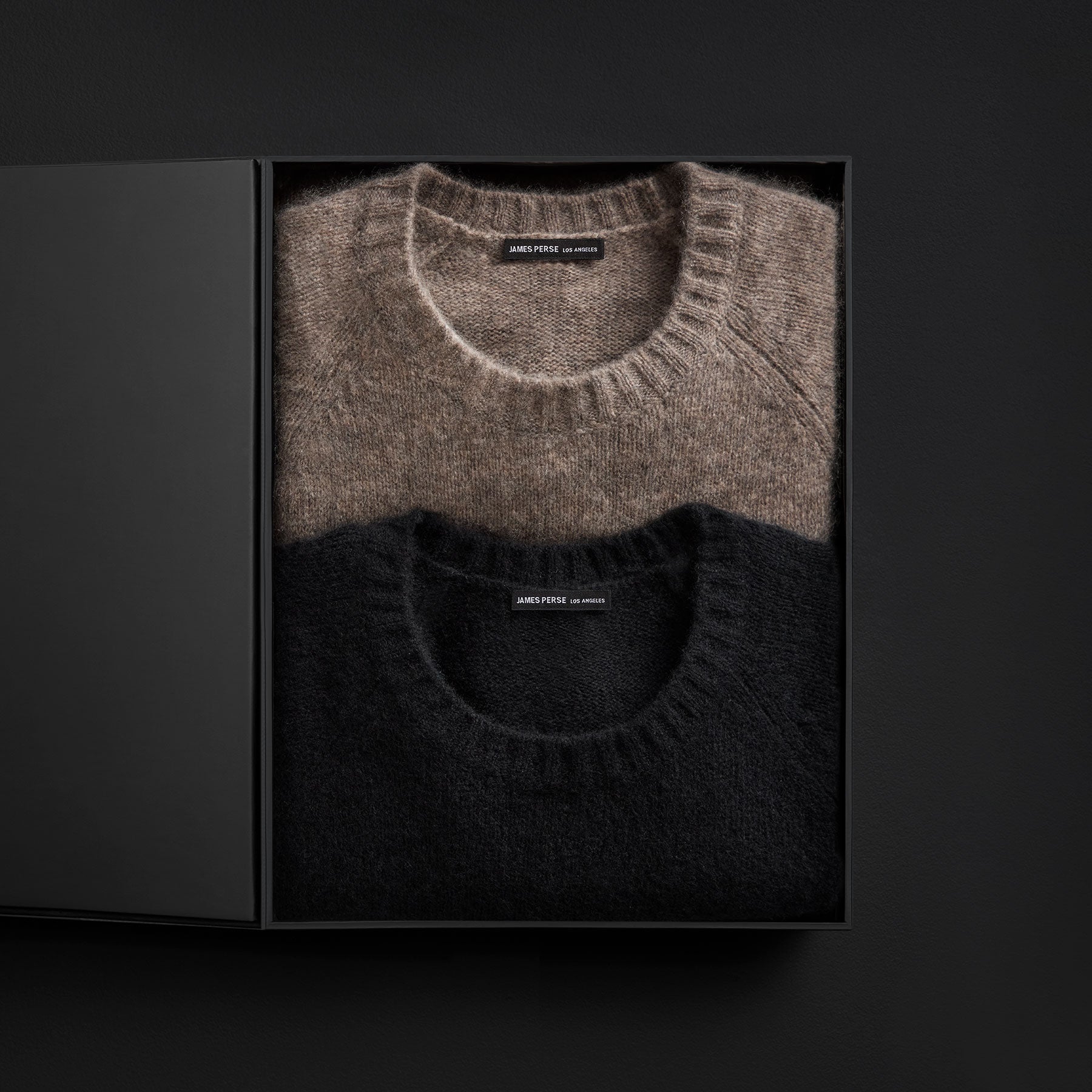 Men's Lightweight Textured Cashmere Crew Gift Set - True Black/Beige Melange