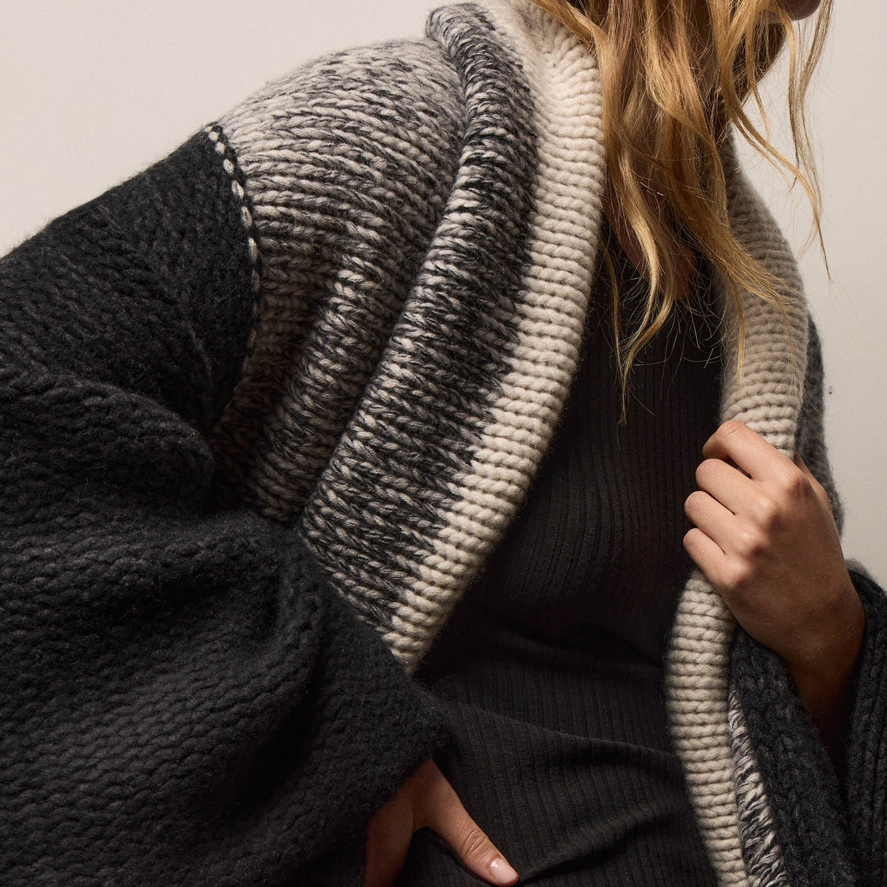 Graded Stripe Blanket - Black/Charcoal/Ivory