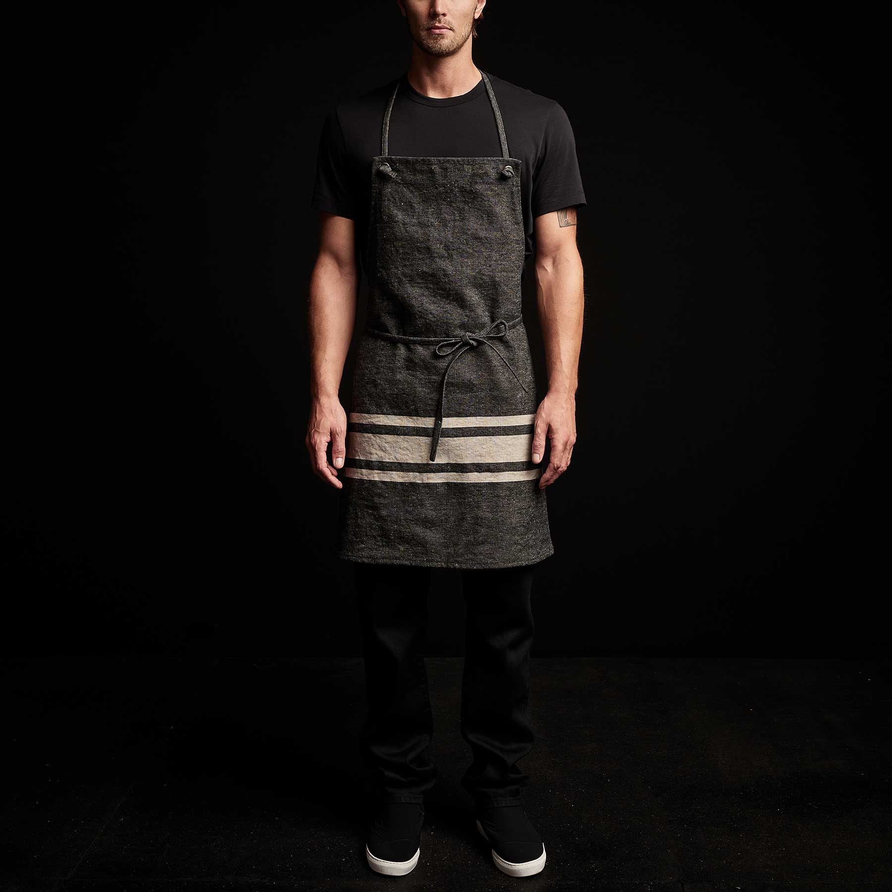 Three Stripe Chef's Apron - Black/ Natural