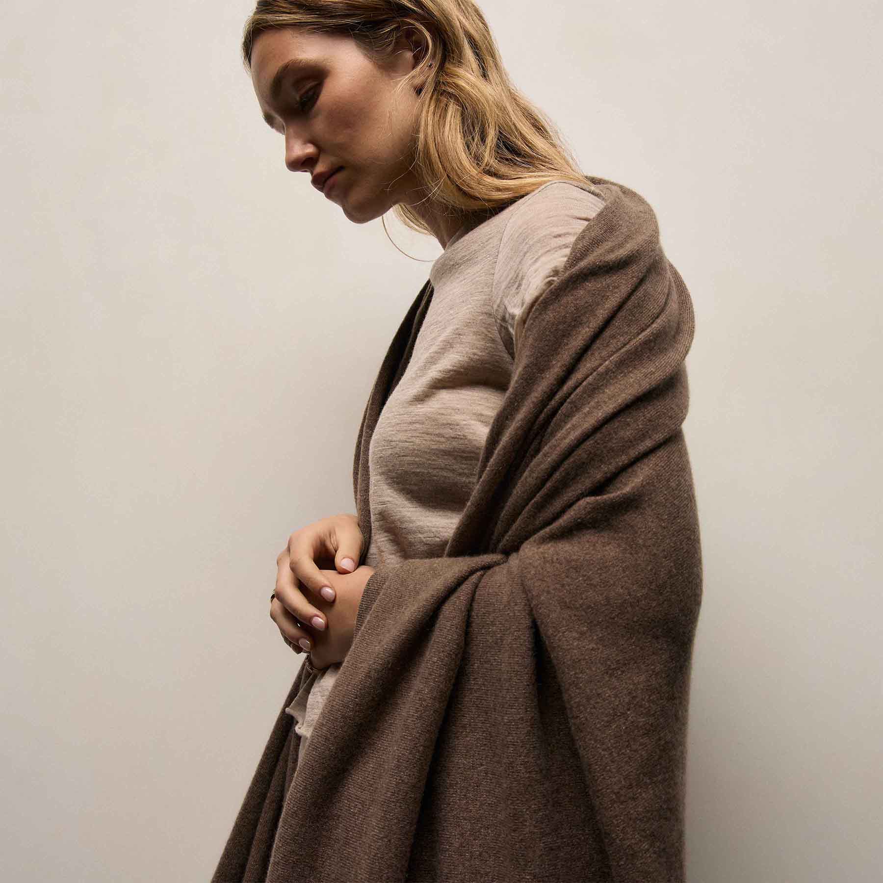 Recycled Cashmere Blanket - Mid Brown