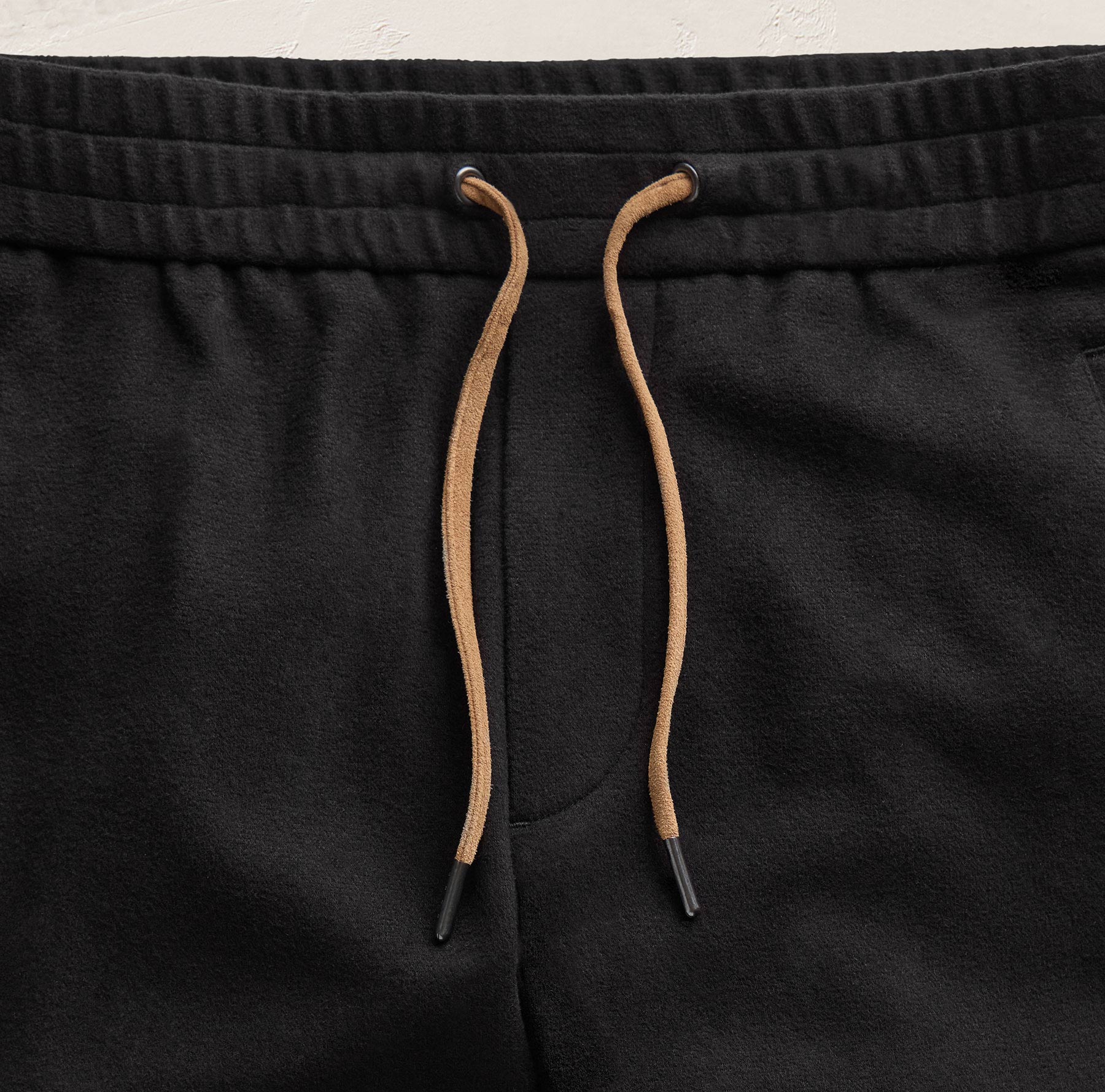 Brushed Cotton Suede Piped Track Pant - Black/Whiskey