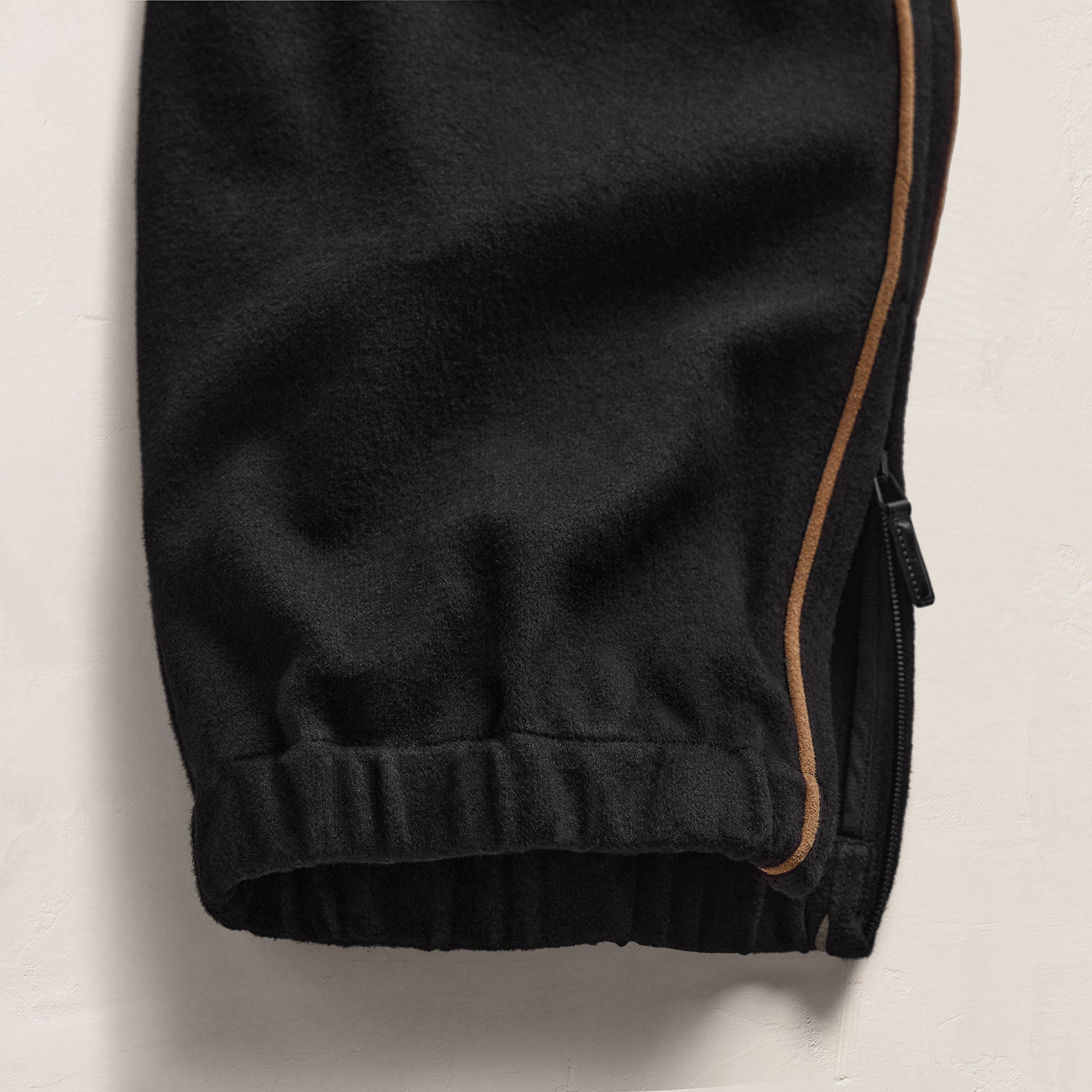 Brushed Cotton Suede Piped Track Pant - Black/Whiskey