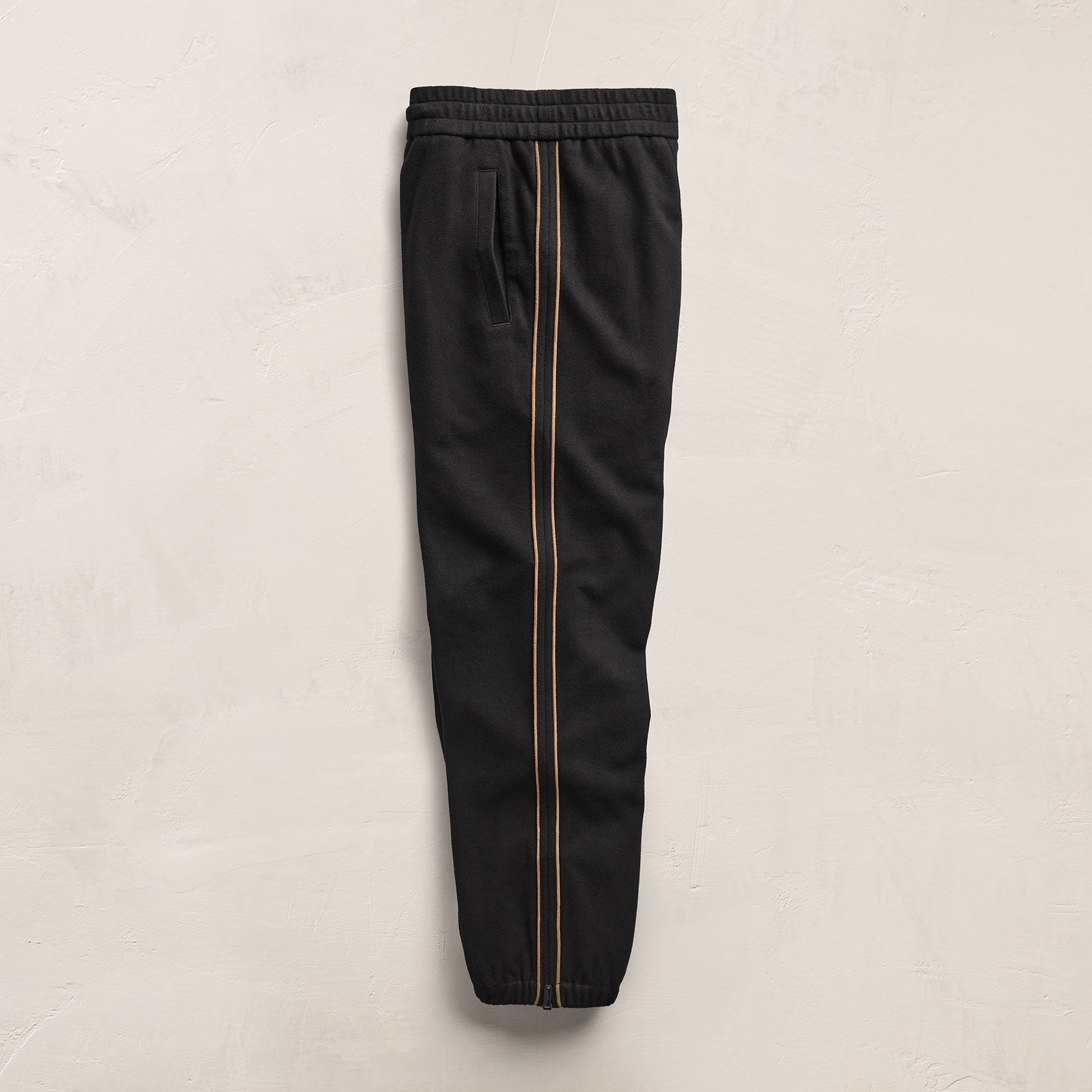 Brushed Cotton Suede Piped Track Pant - Black/Whiskey