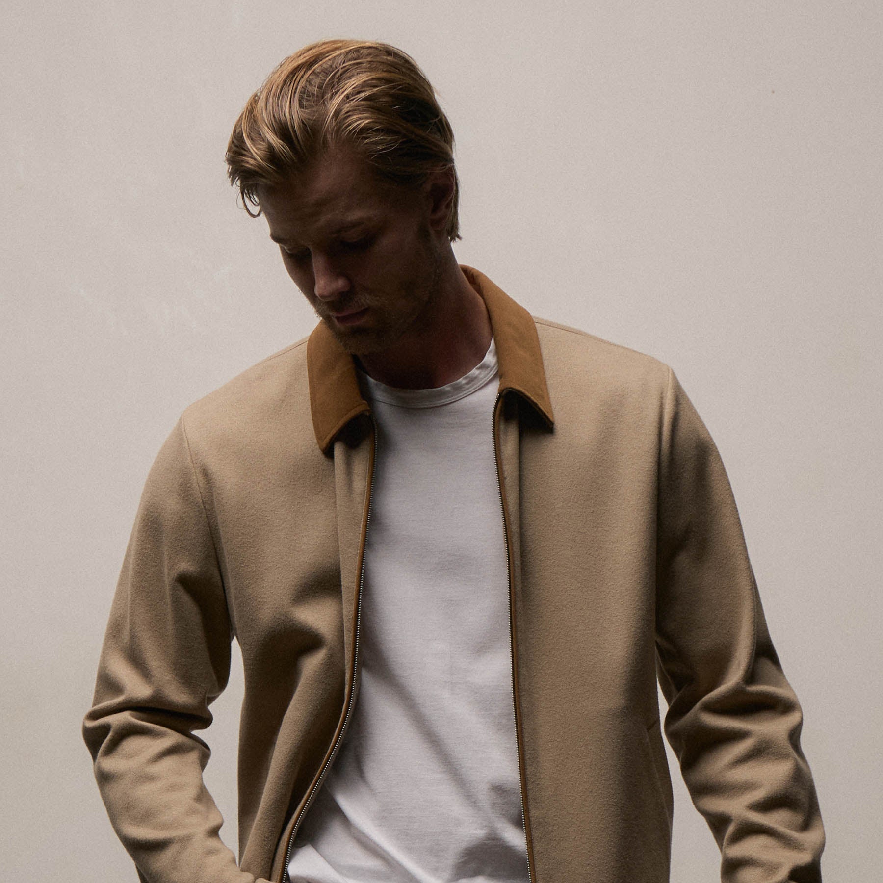 Brushed Cotton Coach Jacket - Soft Beige/Whiskey