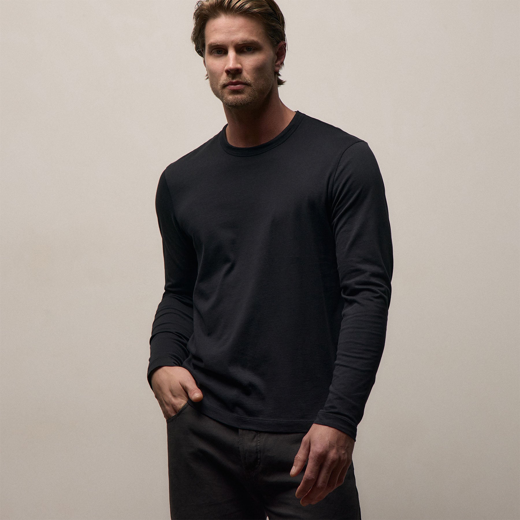 Brushed Lotus Long Sleeve Crew - Black