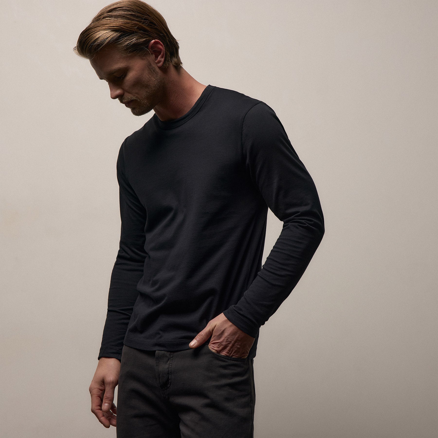 Brushed Lotus Long Sleeve Crew - Black