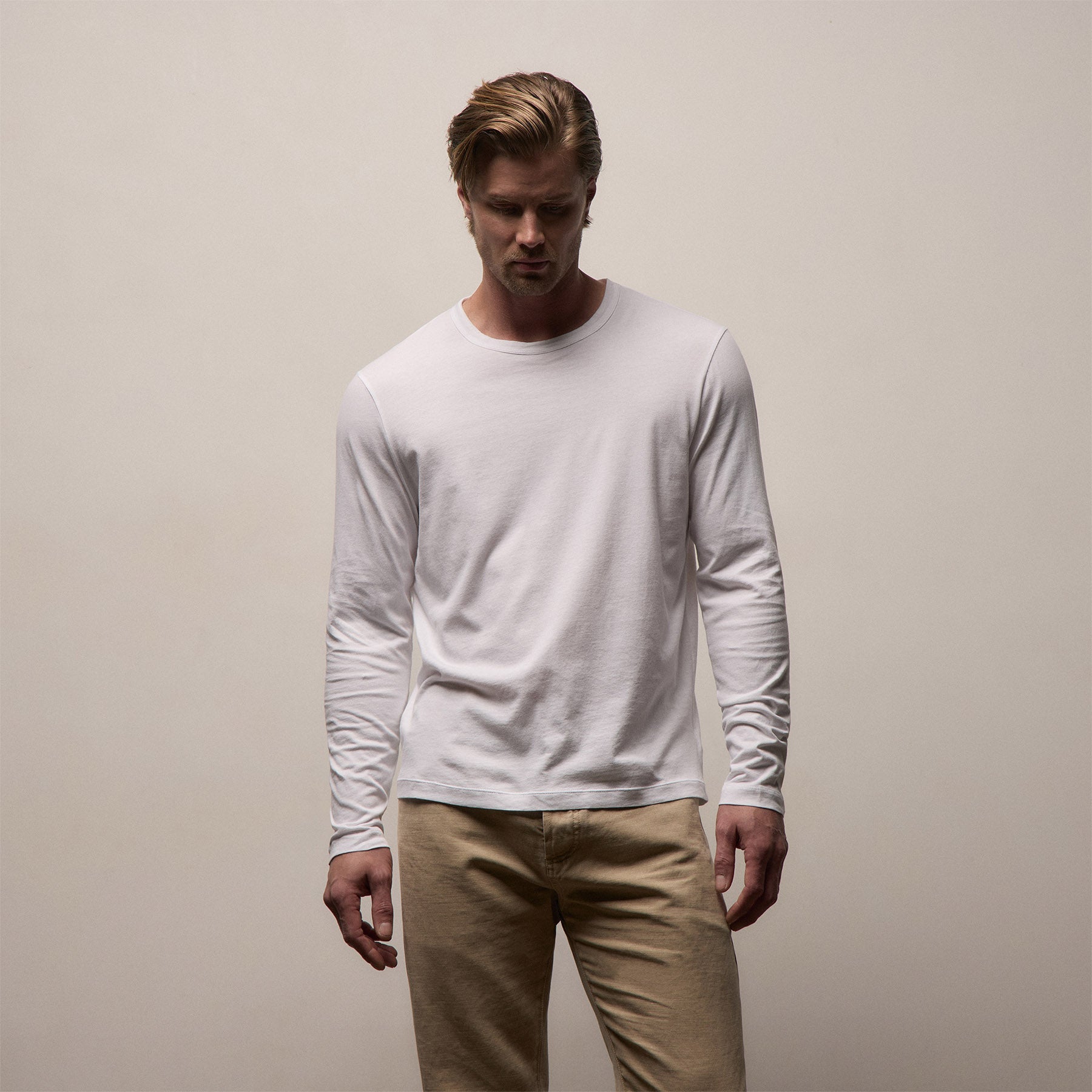 Brushed Lotus Long Sleeve Crew - White