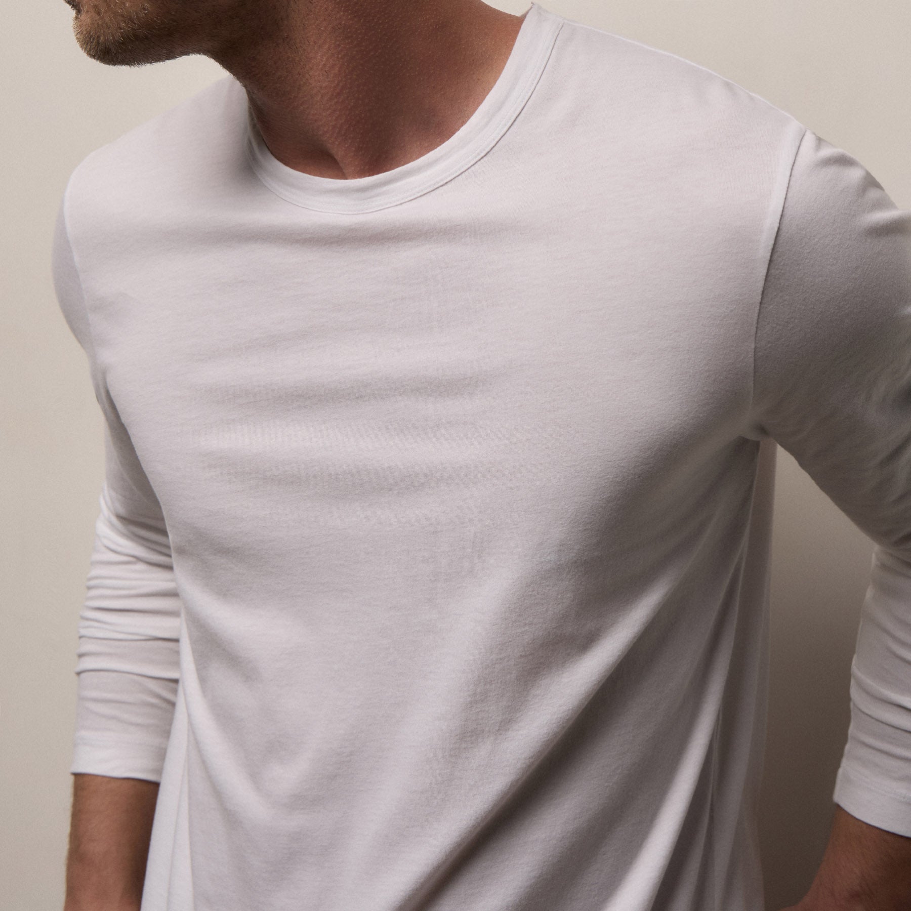 Brushed Lotus Long Sleeve Crew - White