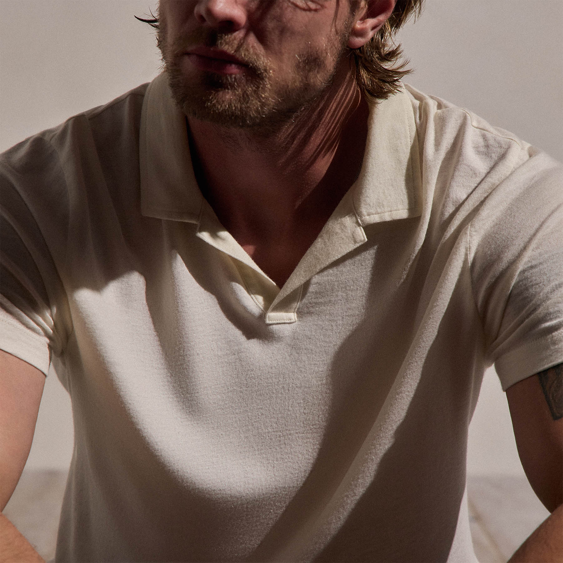 Cotton Cashmere Open Polo - White