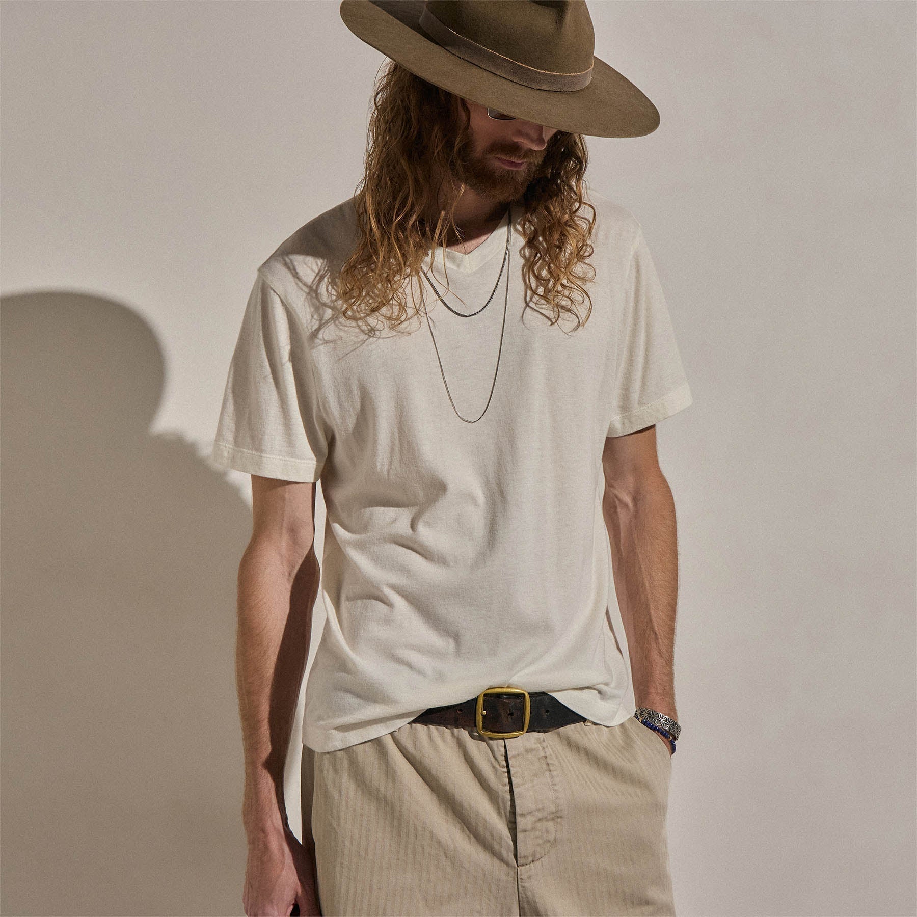 Cotton Cashmere Short Sleeve V Neck - White