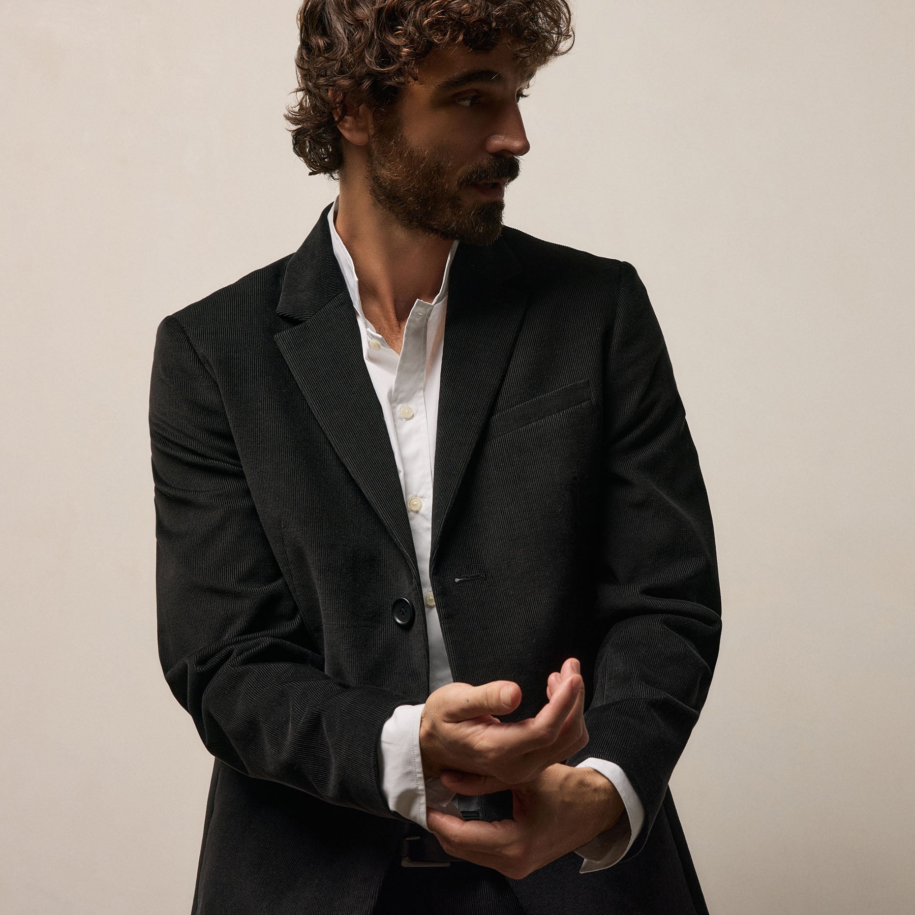 Cotton Cashmere Corduroy Suit Jacket - Black