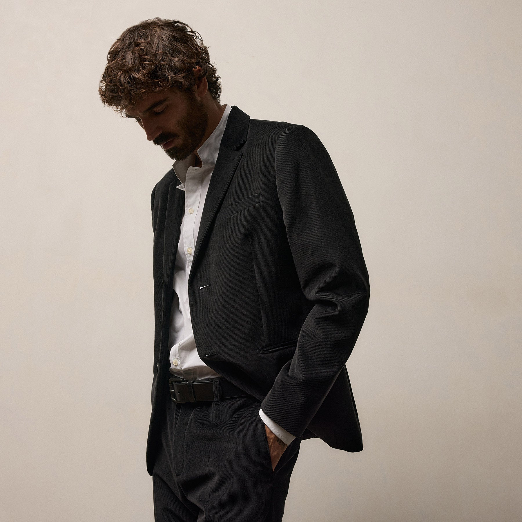 Cotton Cashmere Corduroy Suit Jacket - Black