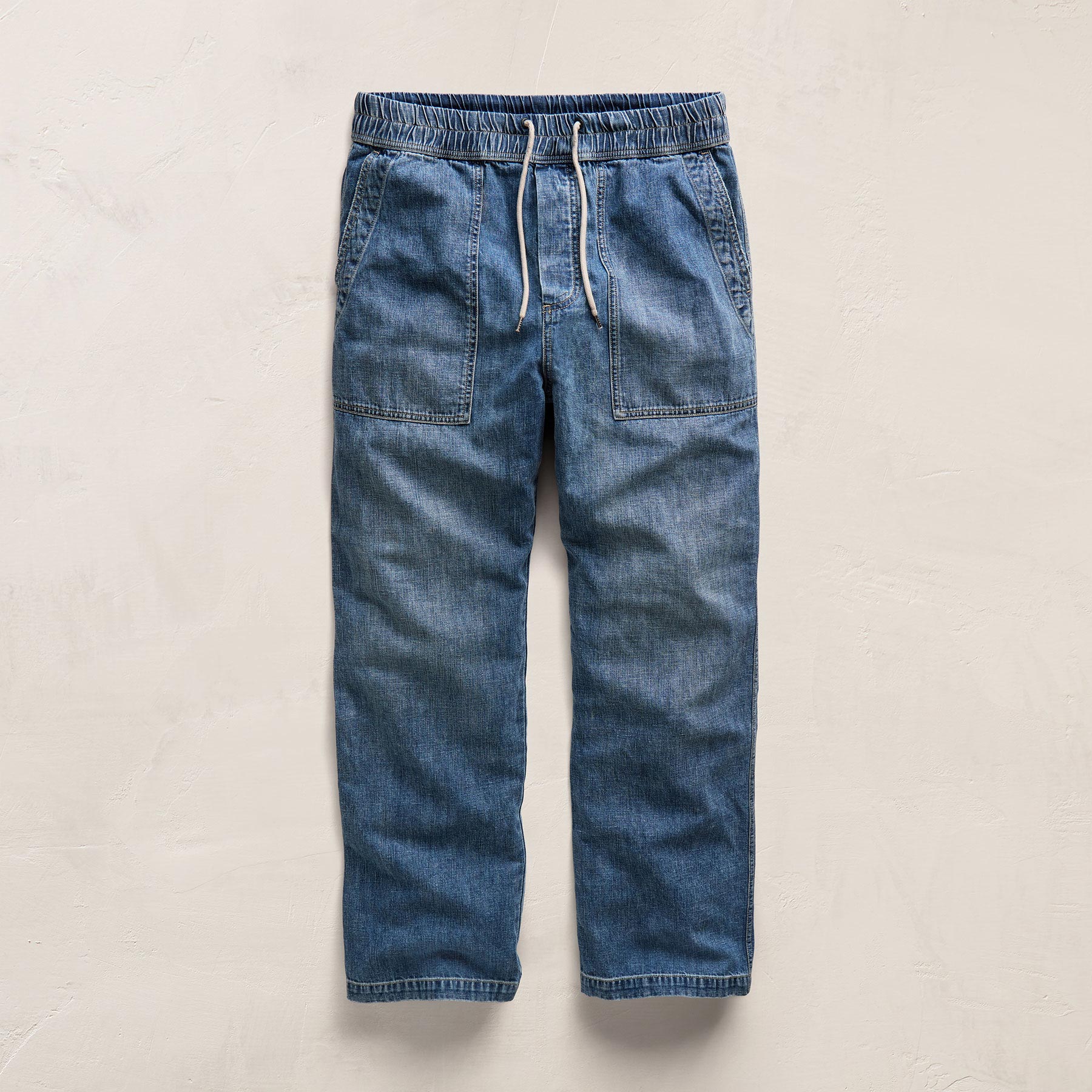 Linen Denim Drawstring Pant - Blue Wash