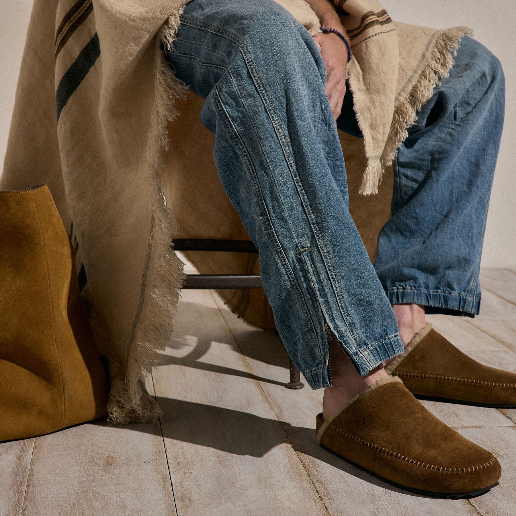 Linen Denim Drawstring Jogger - Medium Wash