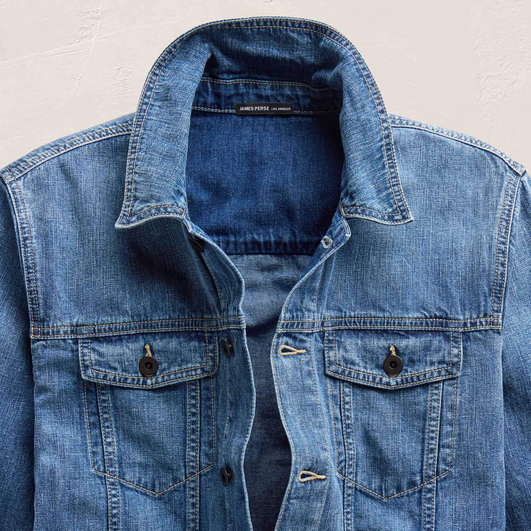 Linen Denim Trucker Jacket - Medium Wash