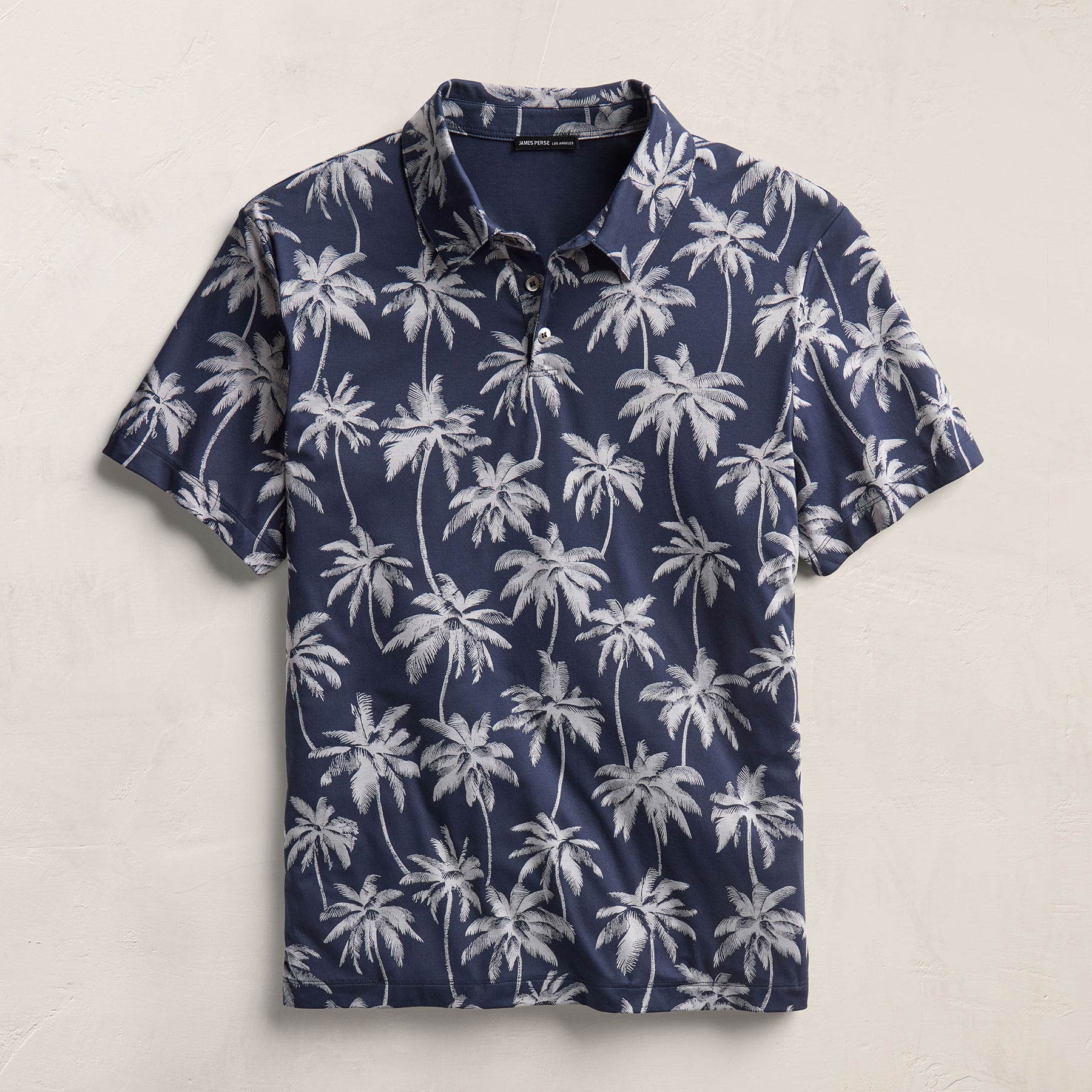 Palm Print Performance Pique Polo - Navy Print