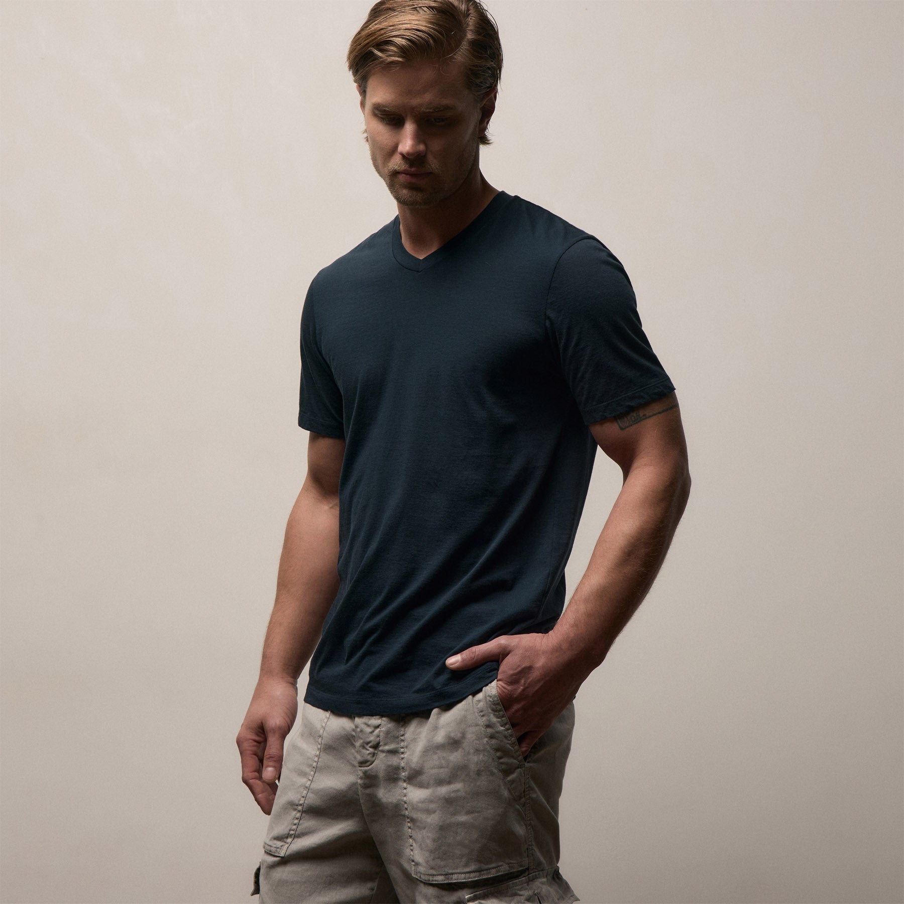 Luxe Lotus Jersey V Neck - French Navy