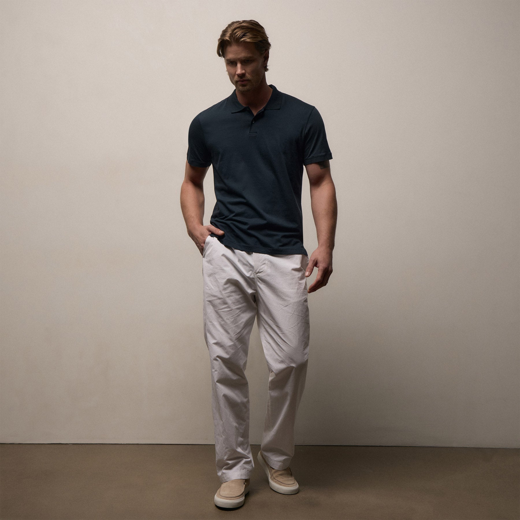 Luxe Lotus Jersey Polo - French Navy