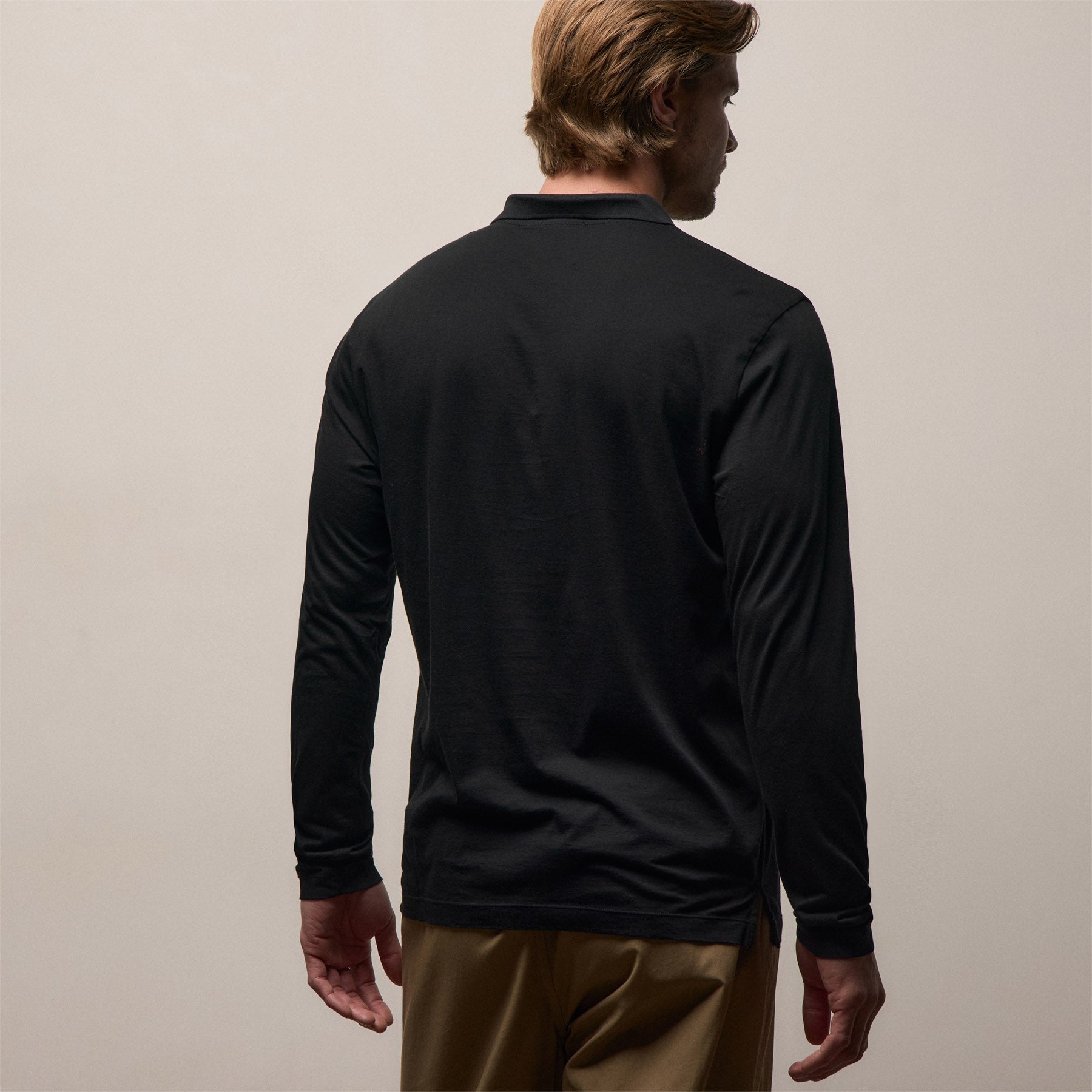 Luxe Lotus Jersey Long Sleeve Polo - Black