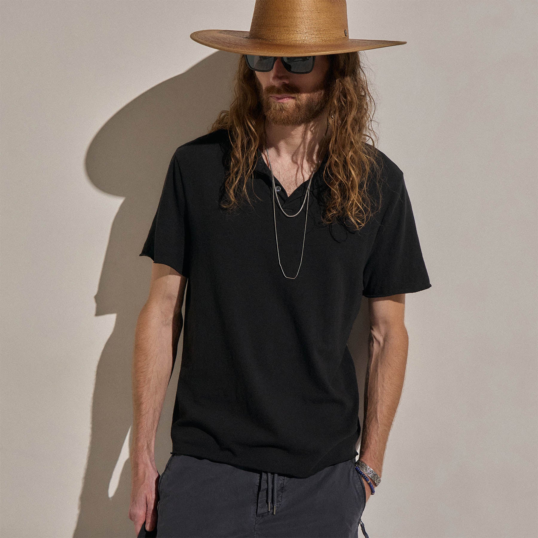 Slub Jersey Short Sleeve Henley - Black