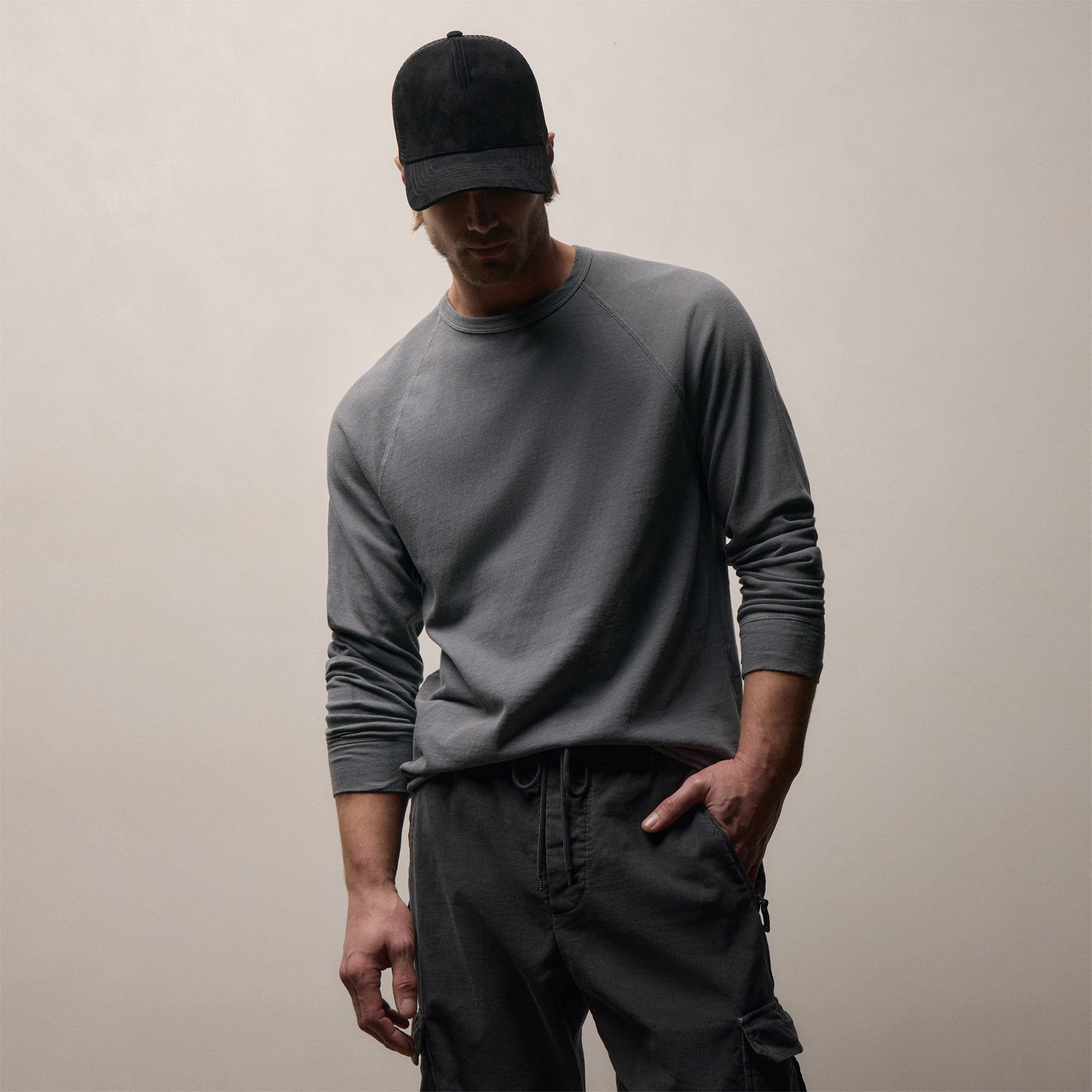 Slub Jersey Long Sleeve Raglan Crew - Cavalry Pigment