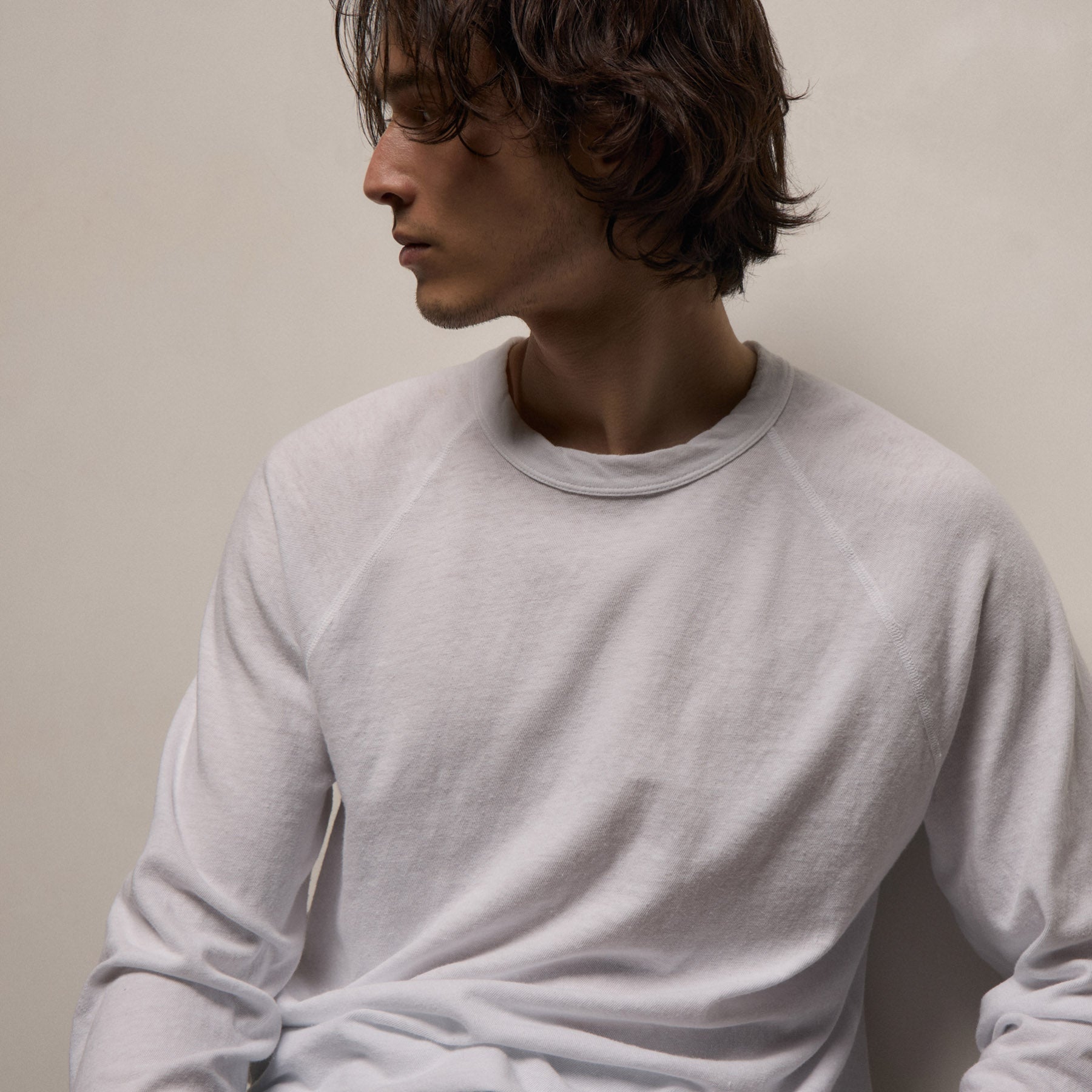 Slub Jersey Long Sleeve Raglan Crew - White