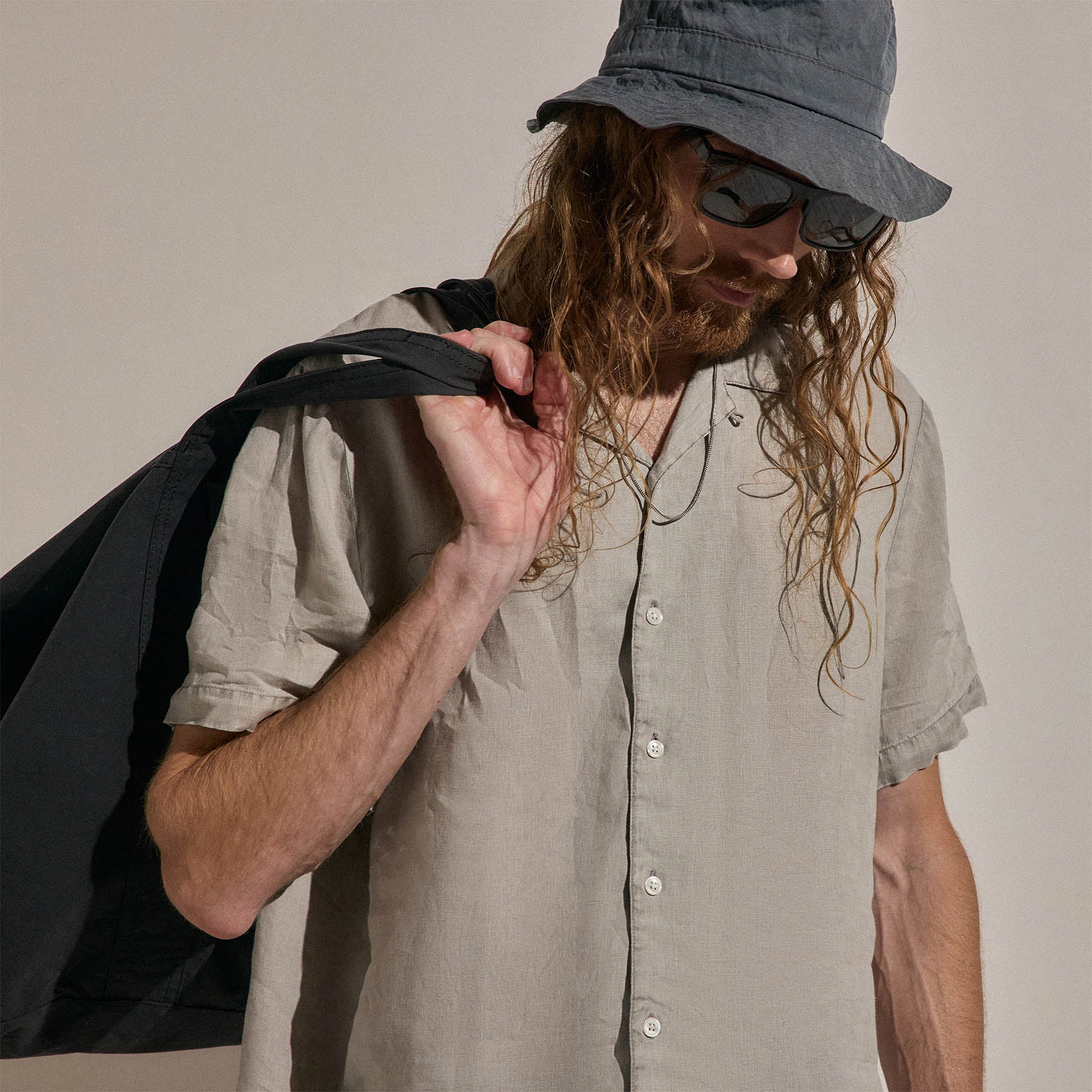 Lightweight Linen Short Sleeve Shirt - Fog Pigment