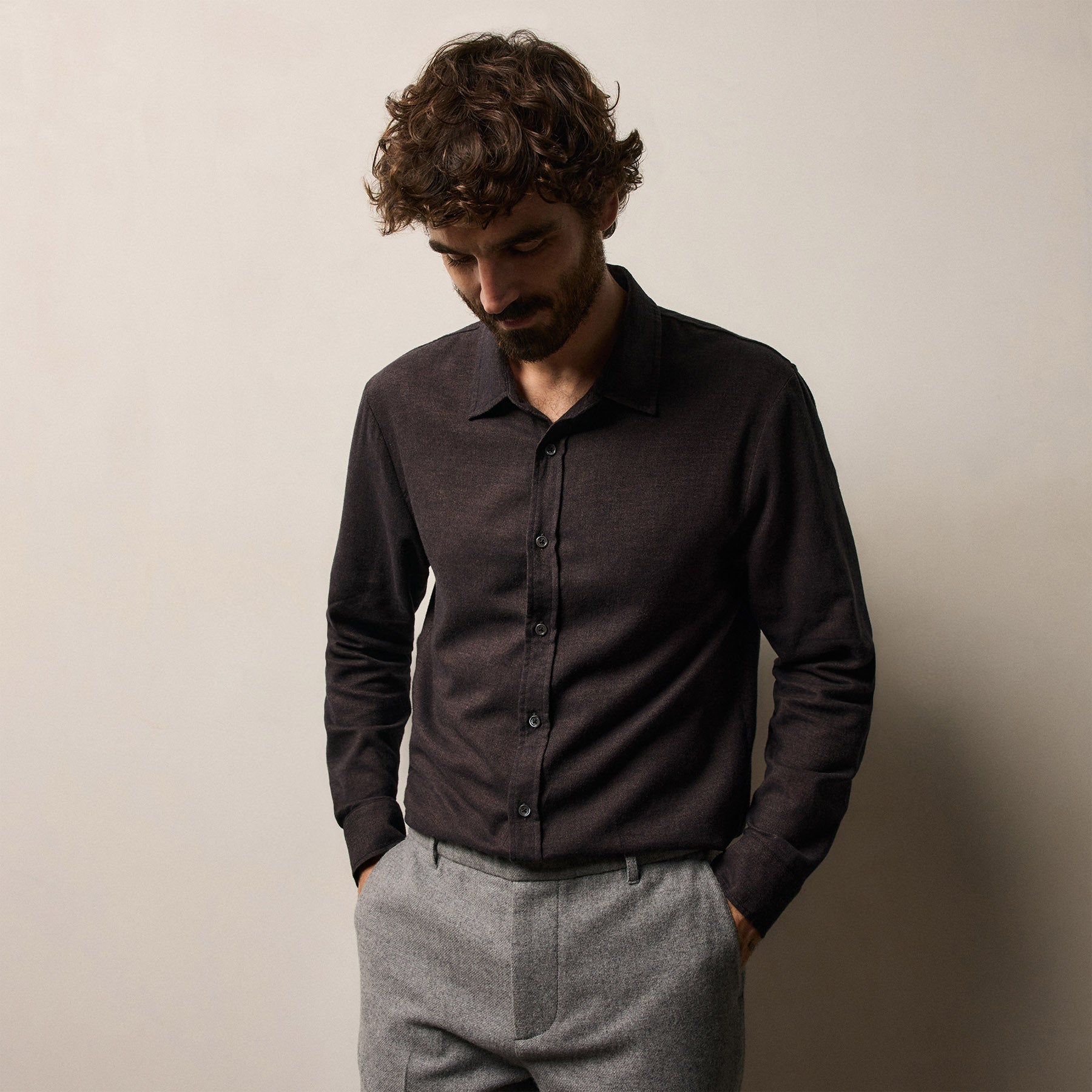 Refined Cotton Flannel Shirt - Cocoa