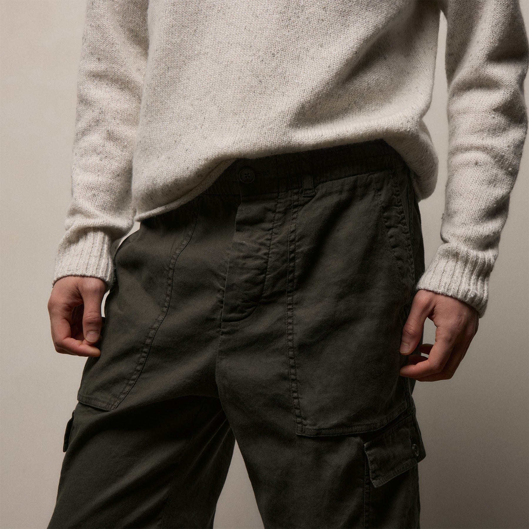 Stretch Linen Cargo Pant - Dark Olive Pigment