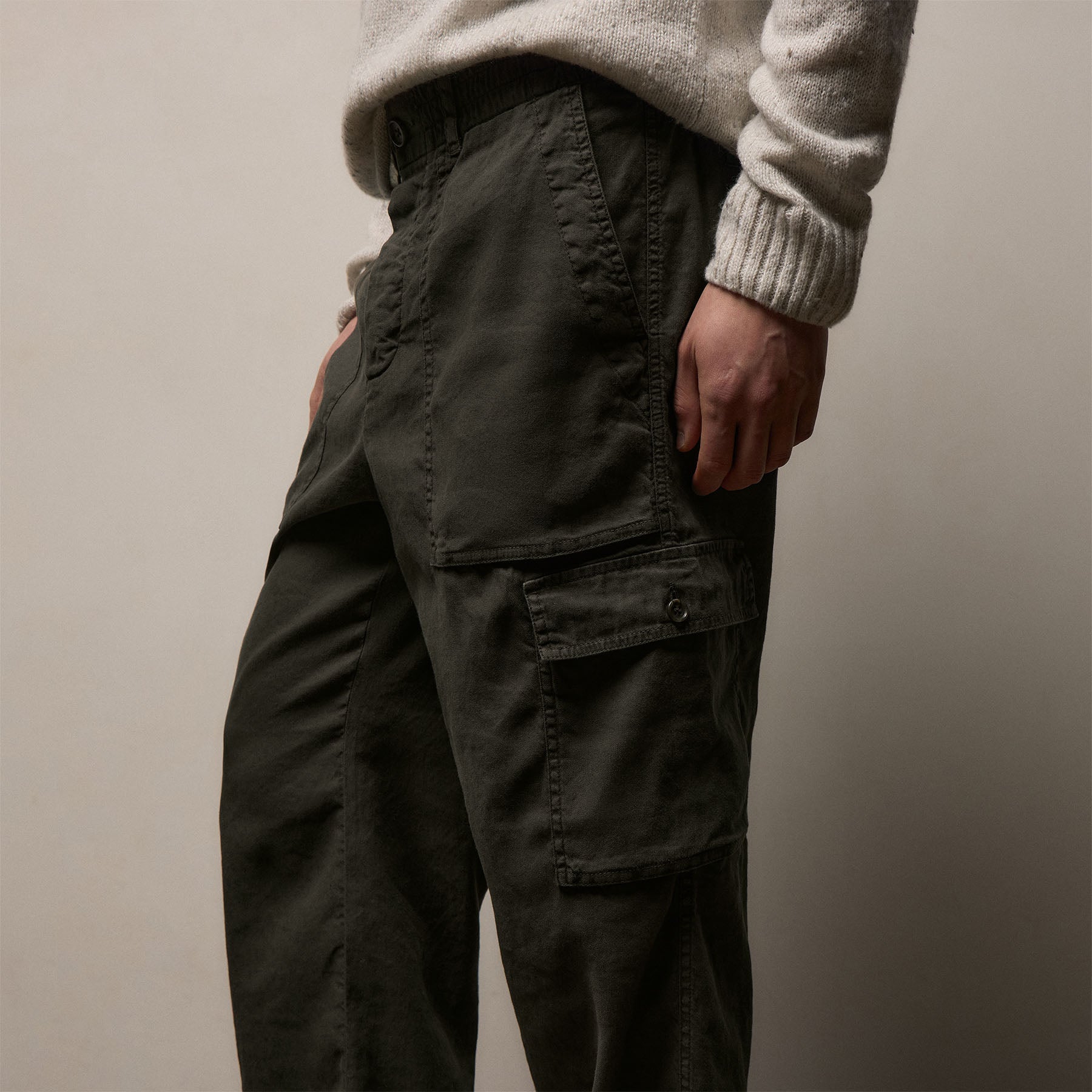 Stretch Linen Cargo Pant - Dark Olive Pigment