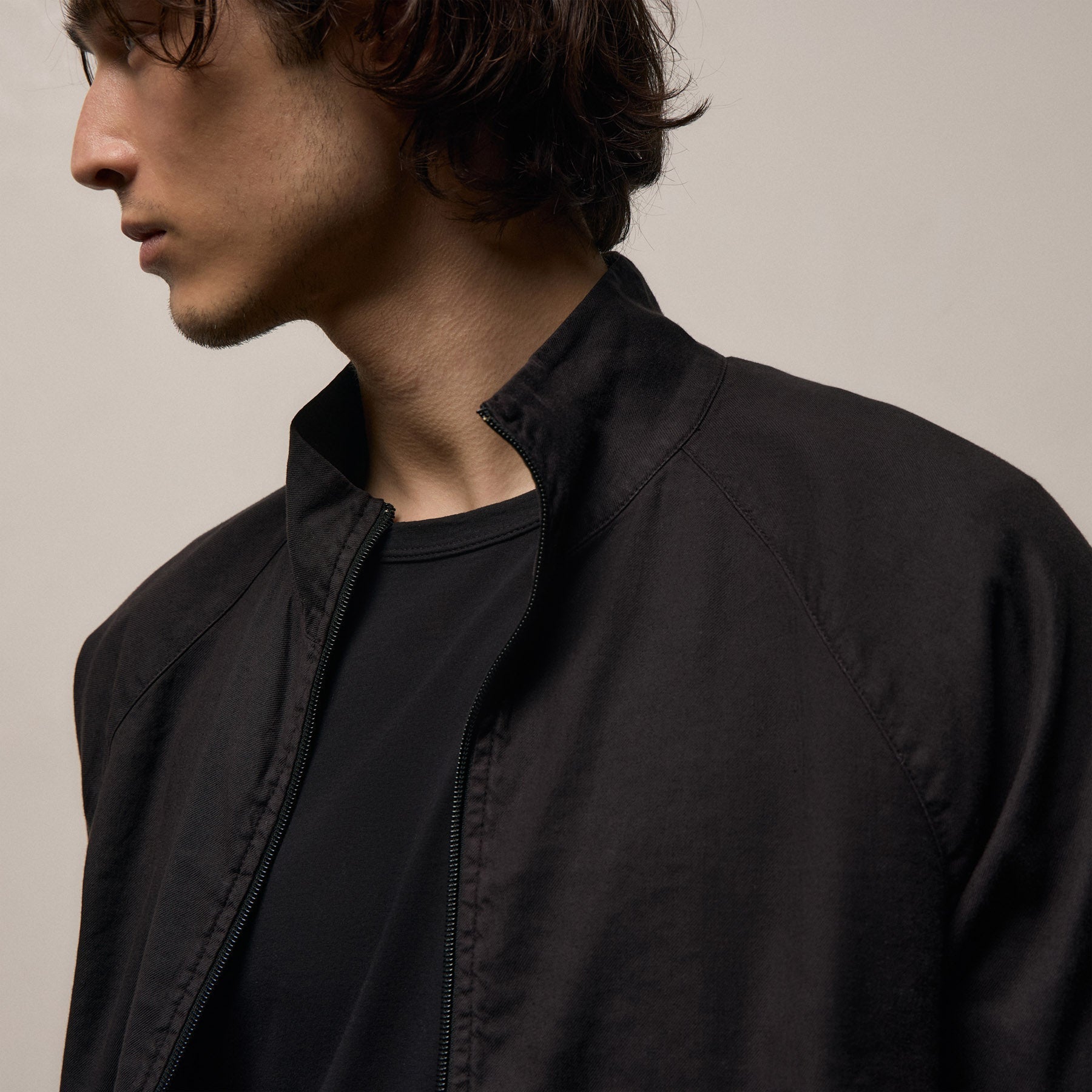 Stretch Linen Track Jacket - Black