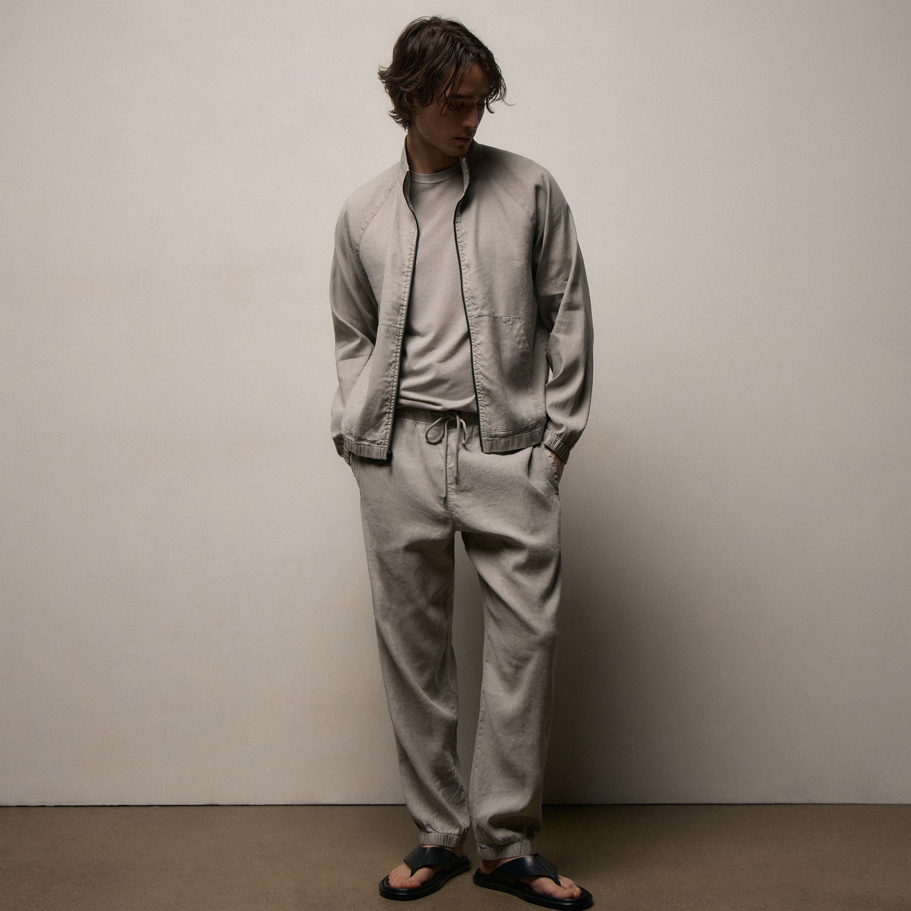 Stretch Linen Track Jacket - Fog Pigment