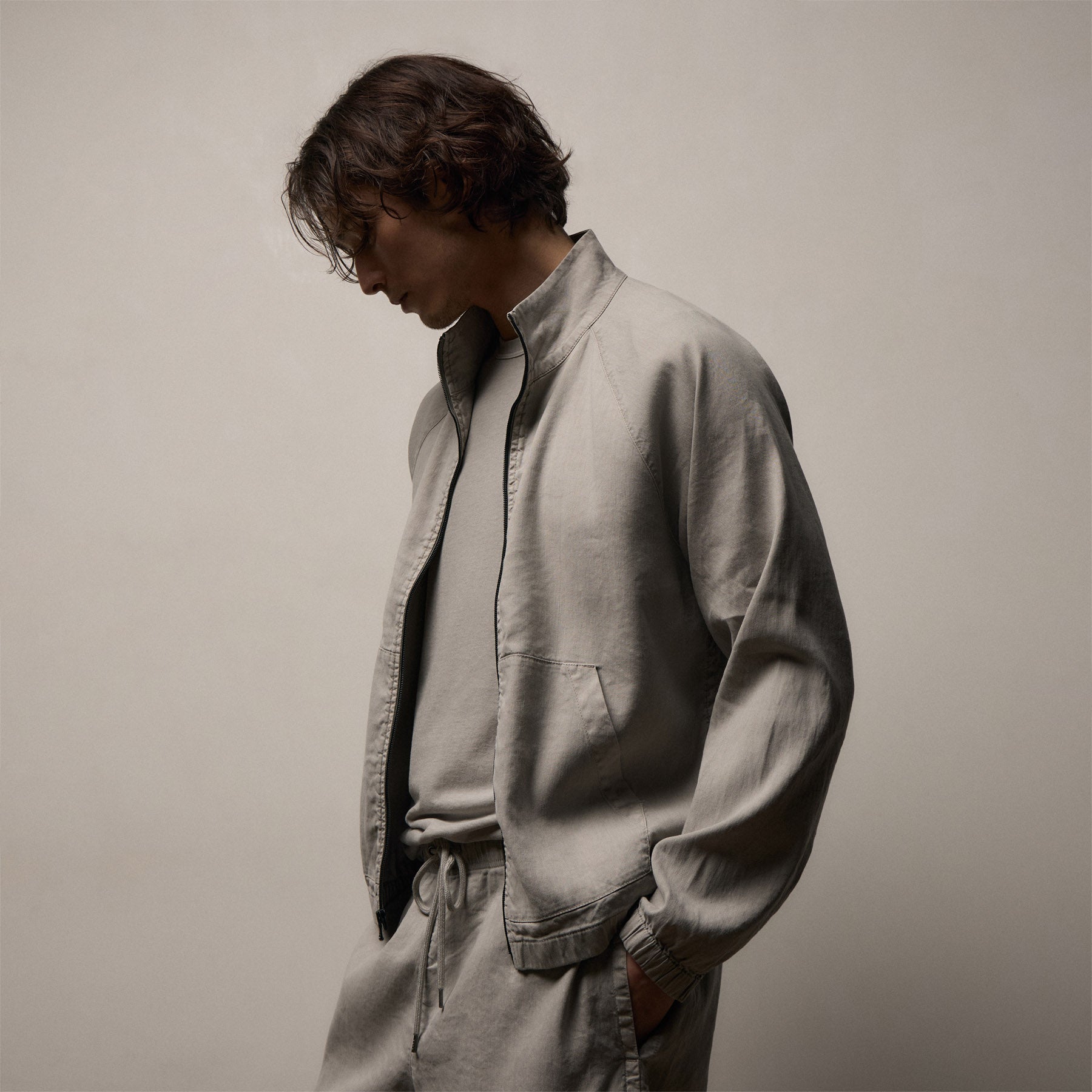 Stretch Linen Track Jacket - Fog Pigment