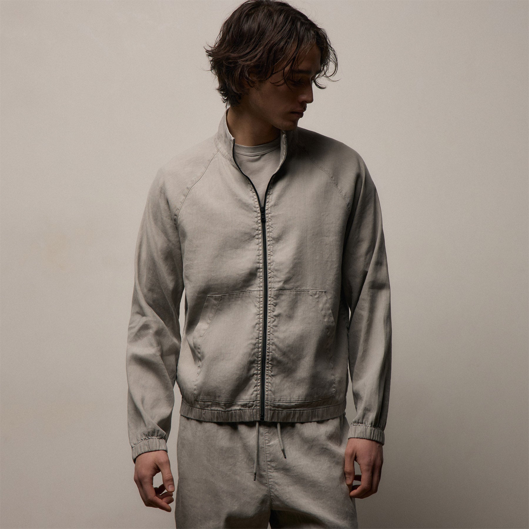 Stretch Linen Track Jacket - Fog Pigment