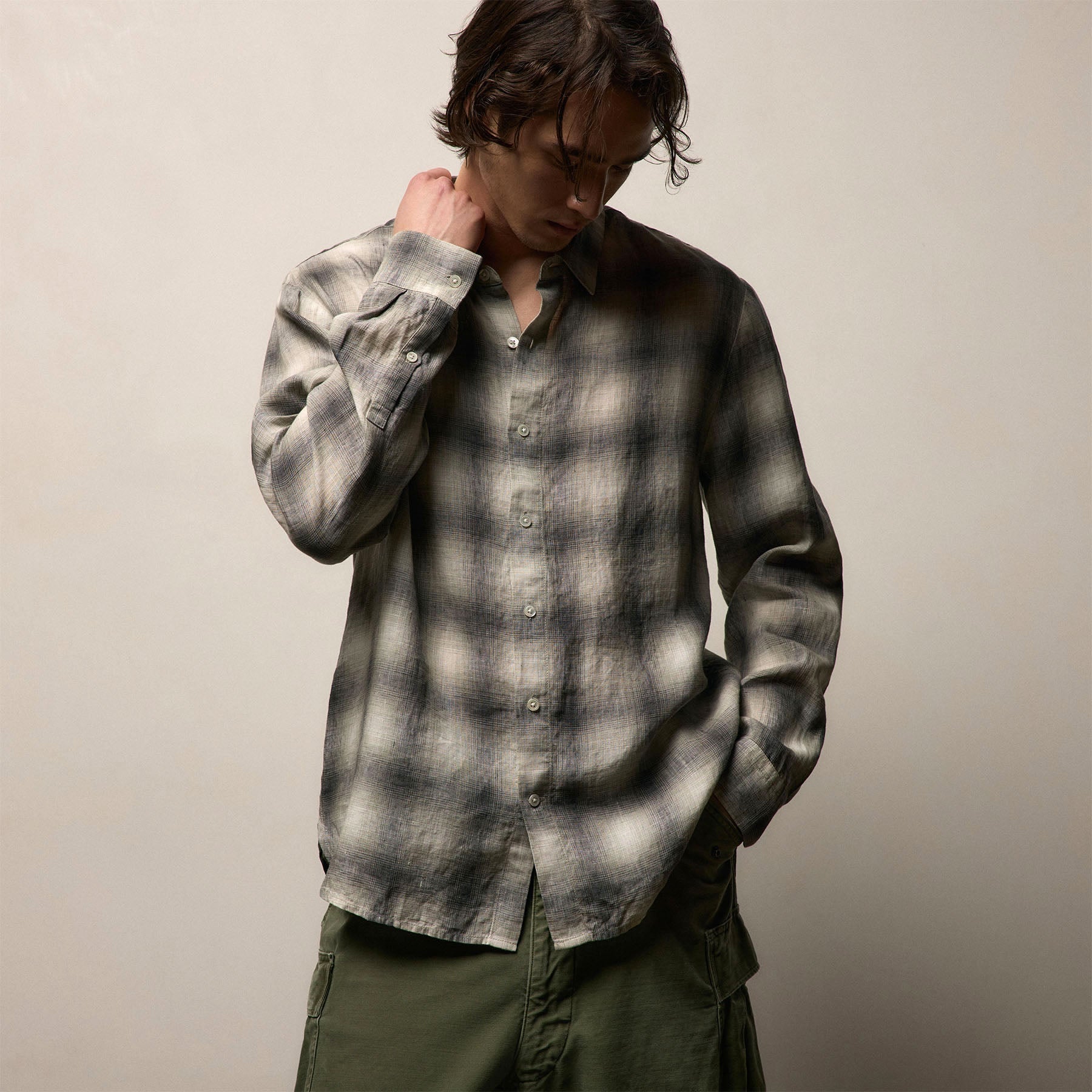 Plaid Linen Shirt - Grey Plaid