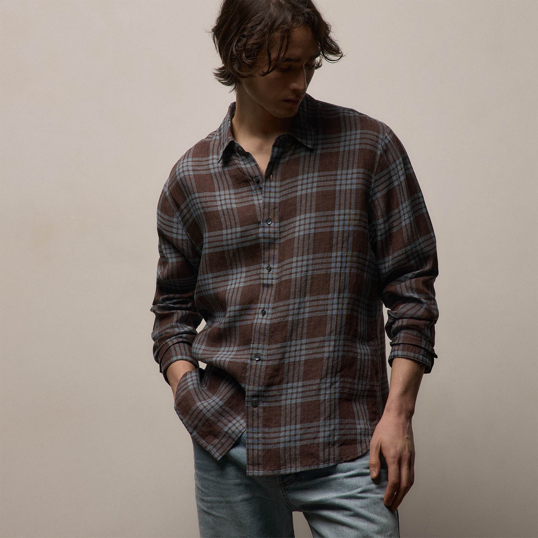 Plaid Linen Shirt - Plum Plaid