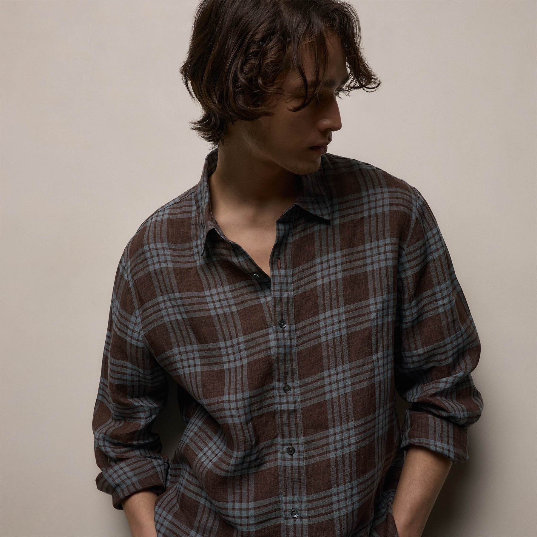 Plaid Linen Shirt - Plum Plaid