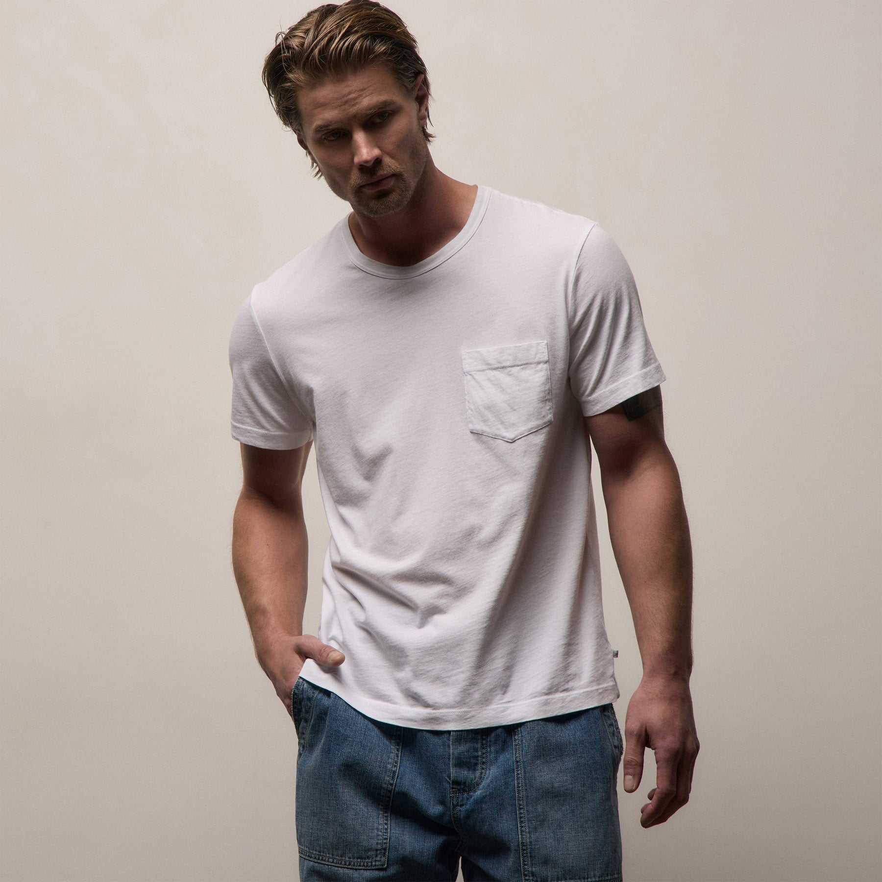 Lightweight Jersey Pocket Tee - White