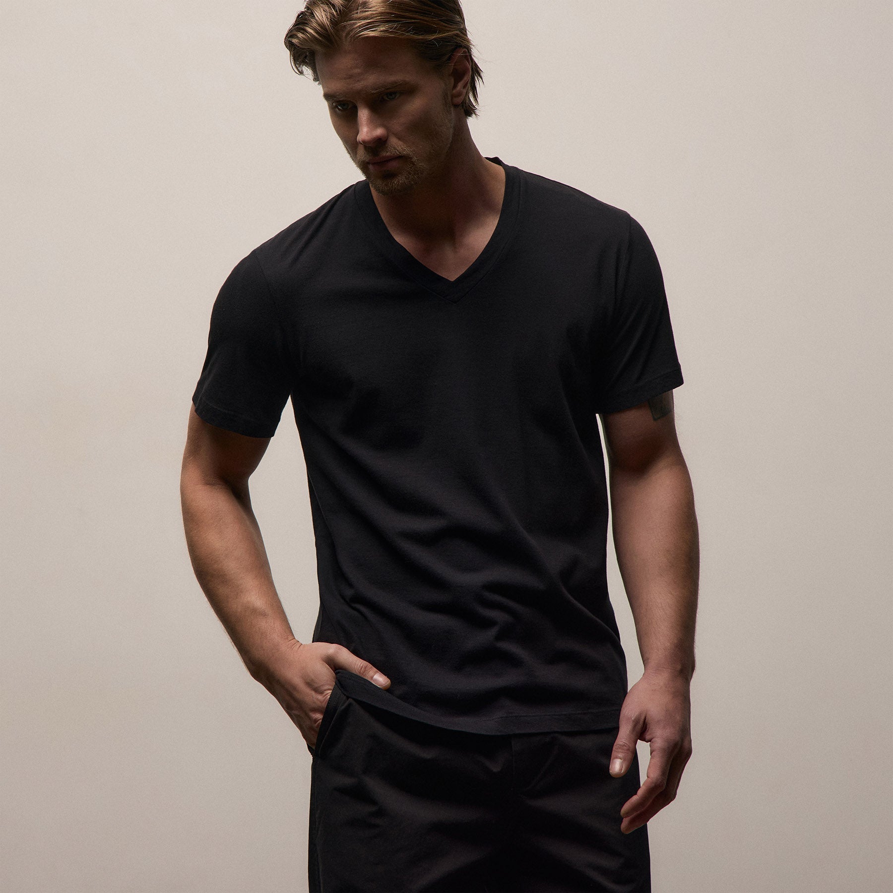 3 Pack Short Sleeve V Neck Tee - Black
