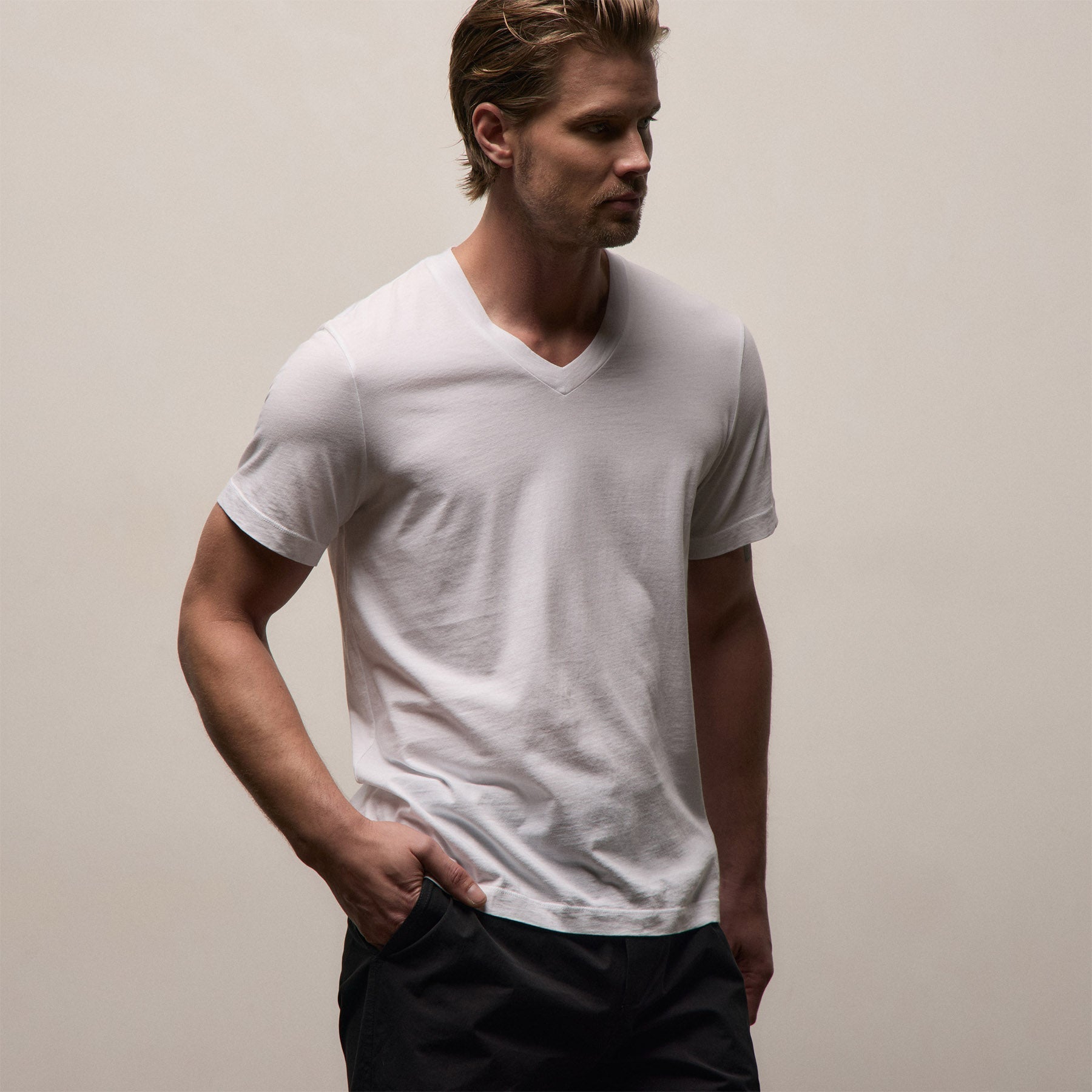 3 Pack Short Sleeve V Neck - Black/White/Carbon Pigment