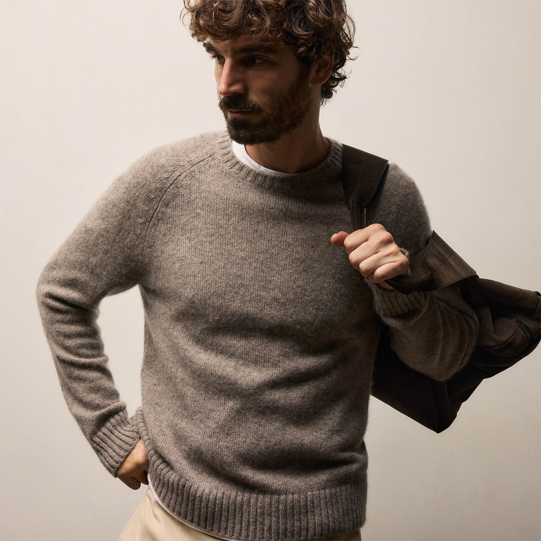 Men's Lightweight Textured Cashmere Crew Gift Set - True Black/Beige Melange